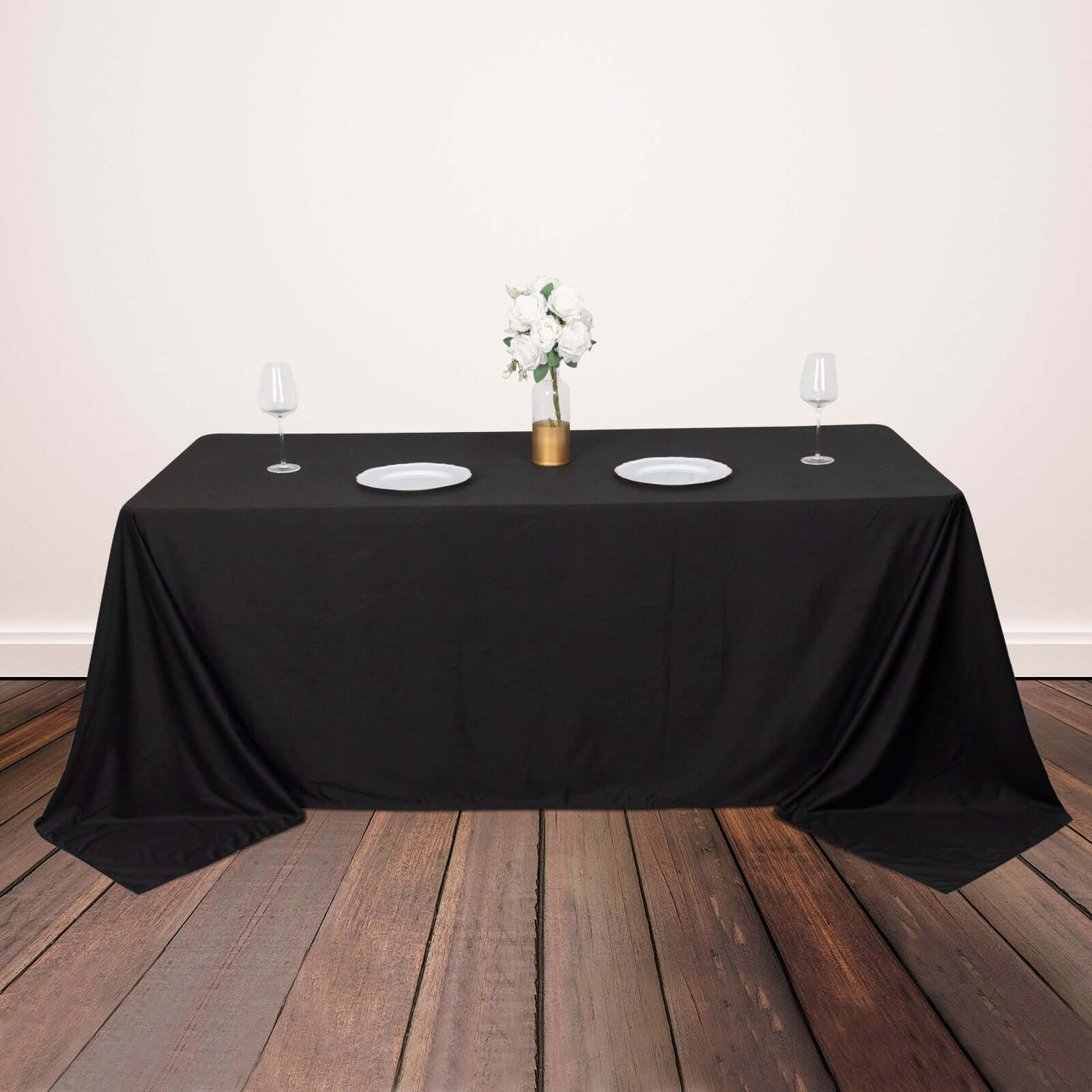 Exclusive Premium Black Scuba Rectangular 90x132 Tablecloth - Wrinkle & Stain Free for Weddings and Parties