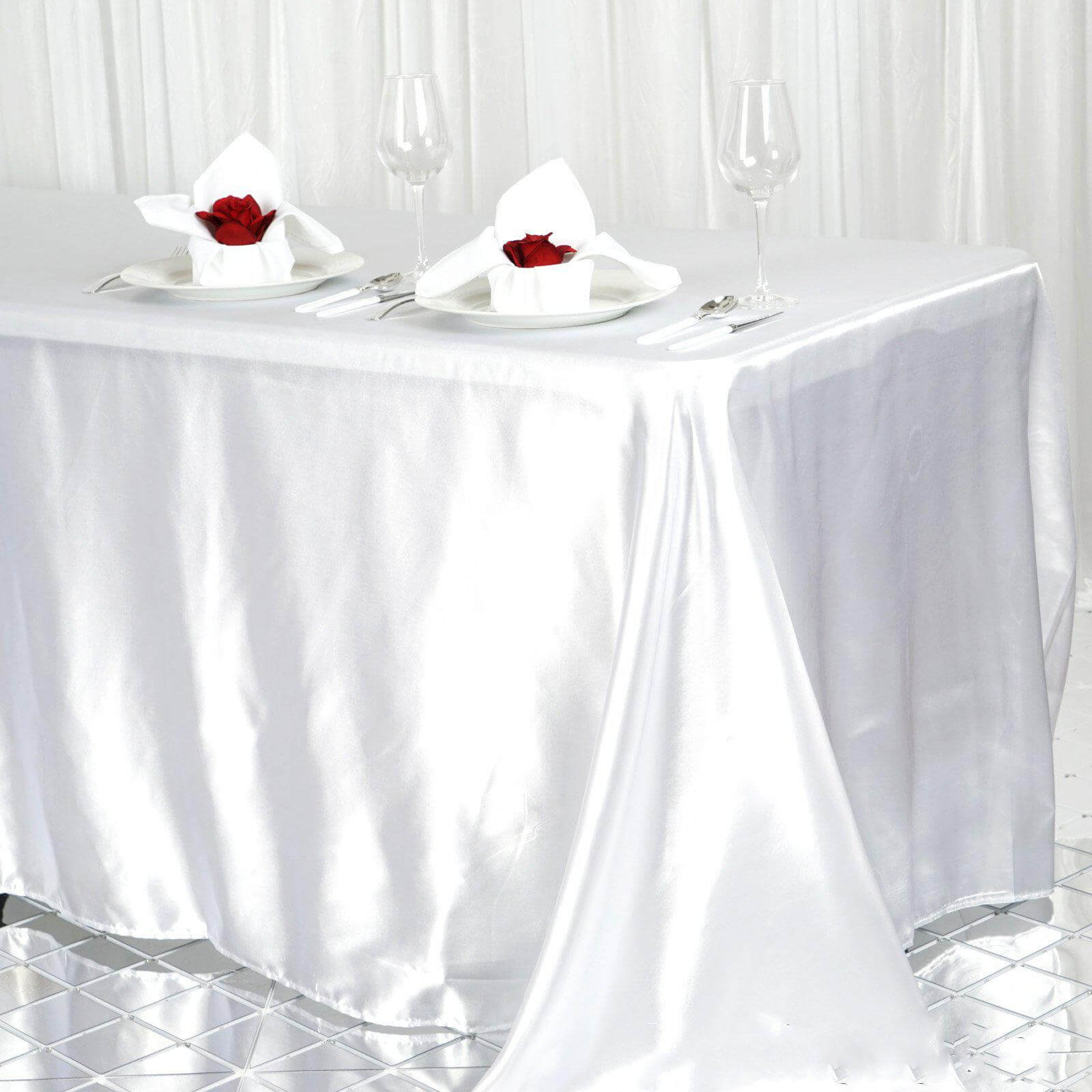 Premium White Satin Rectangular 90x156 Tablecloth - Ideal for Weddings & Events