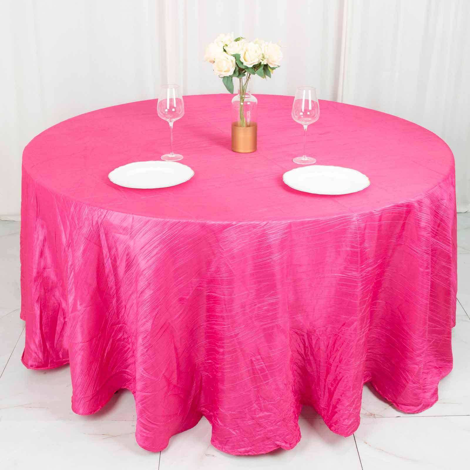 Seamless Accordion Crinkle Fuchsia Taffeta 120 Round Tablecloth