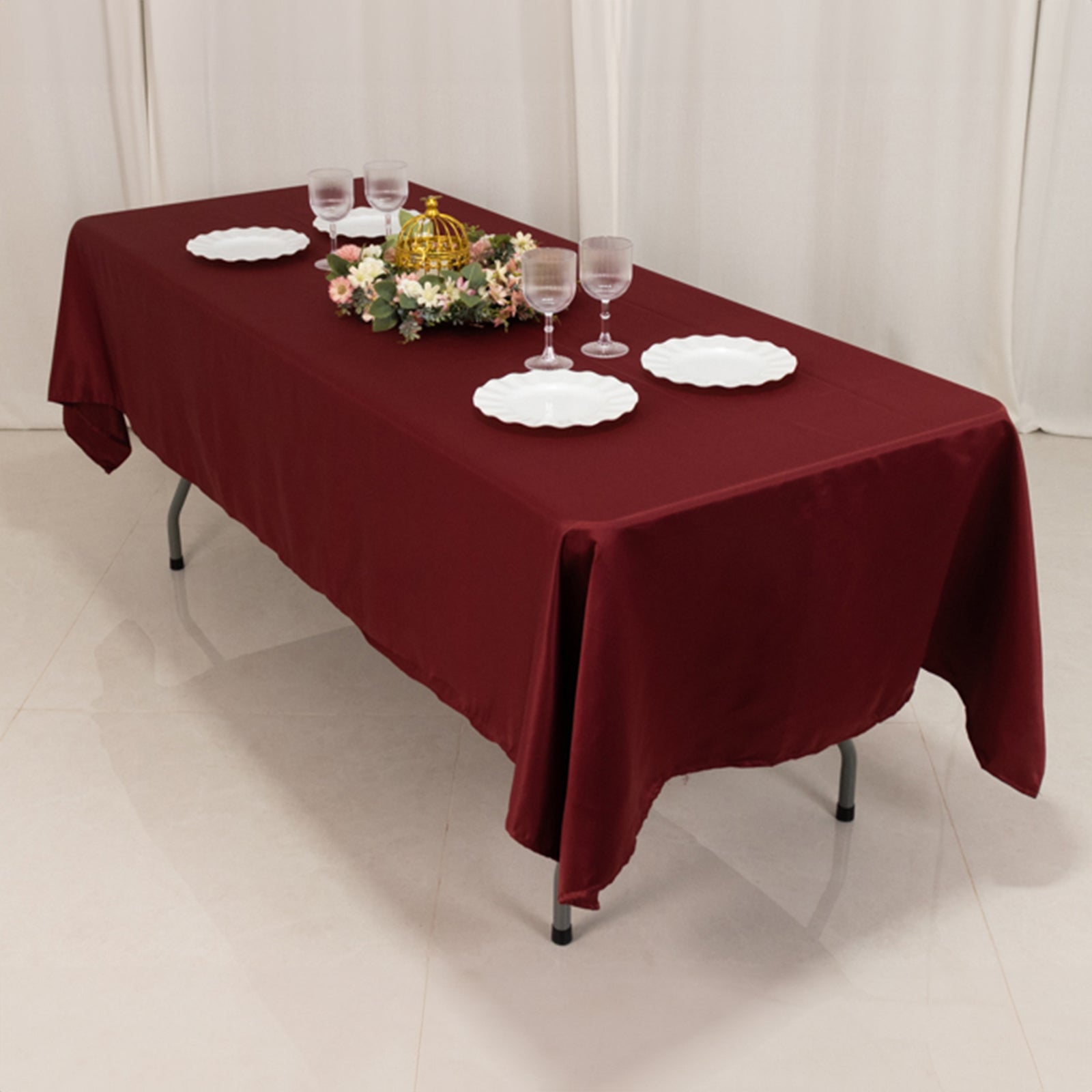 Exclusive Lamour Satin Burgundy Tablecloth - Durable & Soft for Events