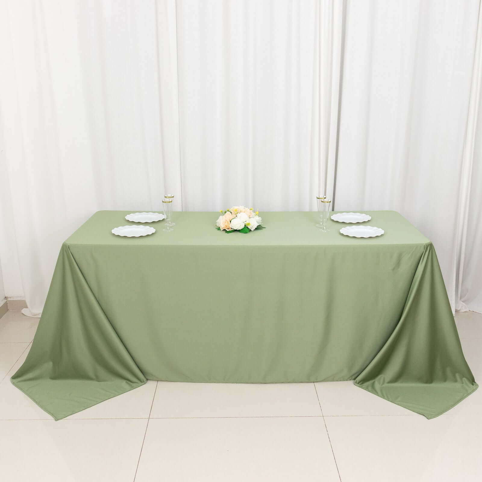 Premium Wrinkle-Free & Stain-Resistant Dusty Sage Green Scuba Tablecloth (90x132)