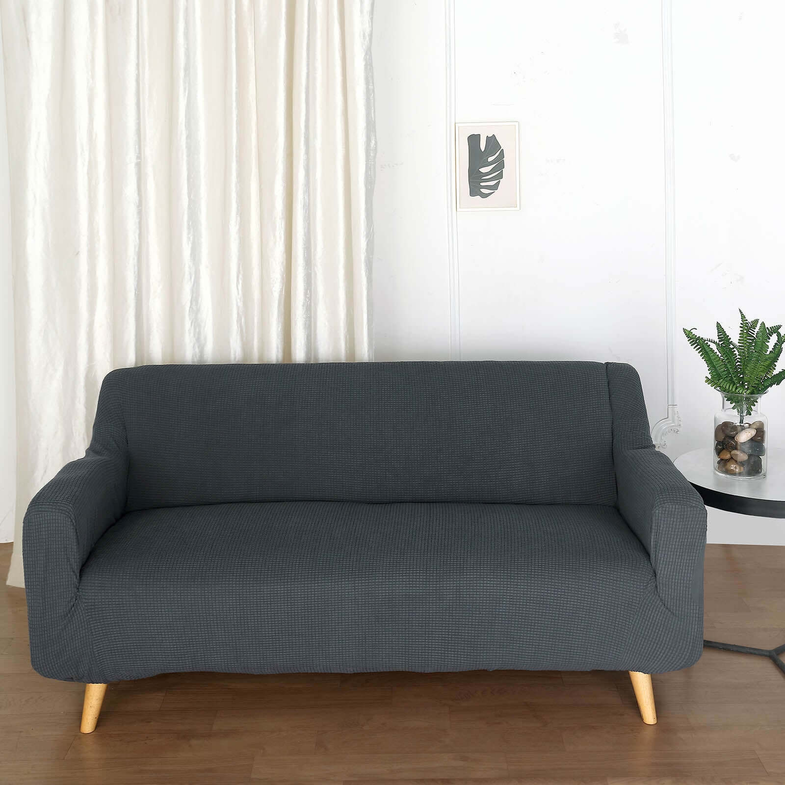 Hot Deal! Charcoal Gray Jacquard Spandex Loveseat Slipcover - 1-Piece Easy Fit Design