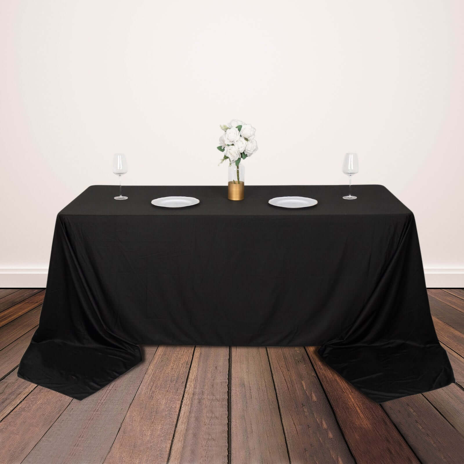 Black Premium Scuba 90x156 Wrinkle-Free, Stain-Resistant Rectangular Tablecloth for Weddings & Parties