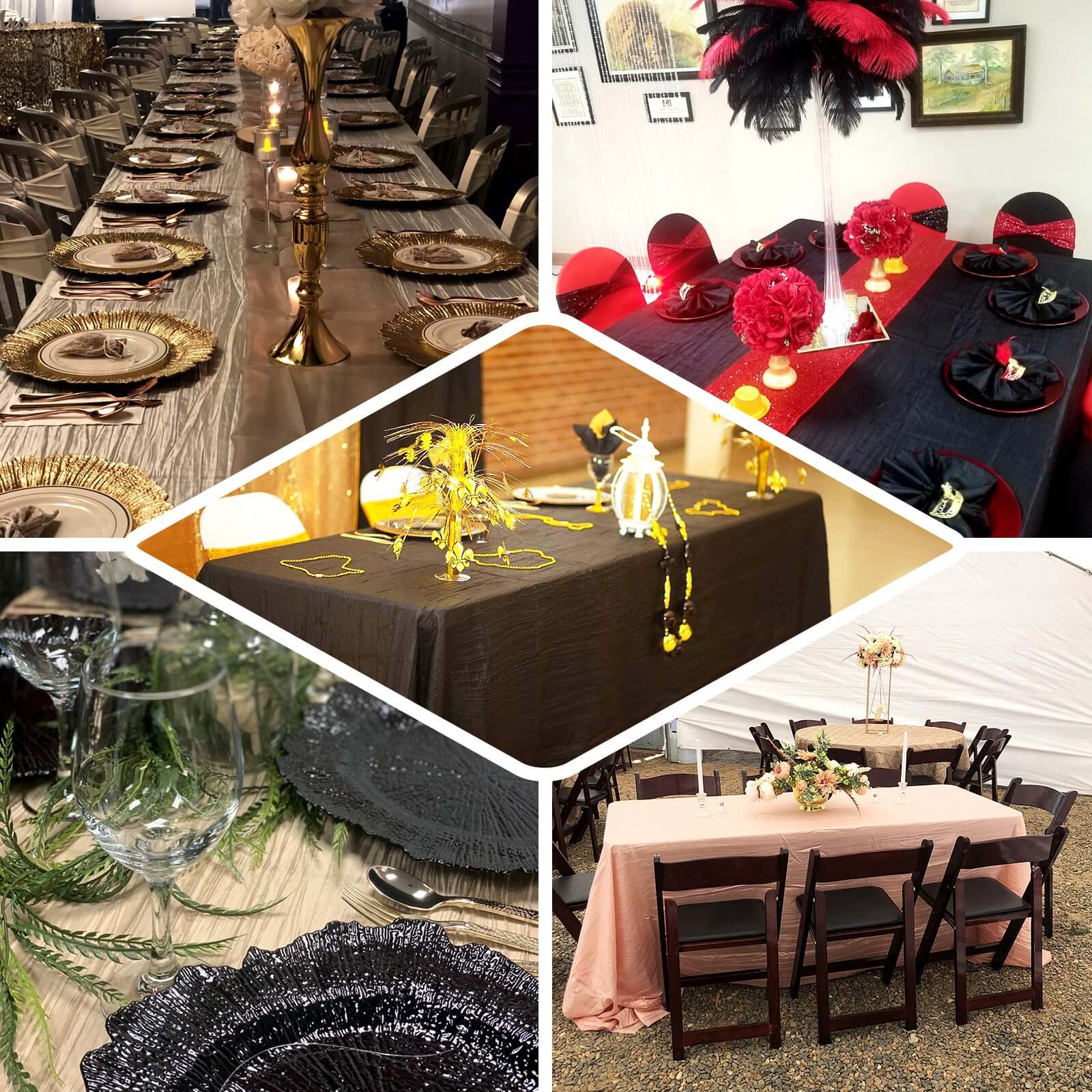 Black Crinkle Taffeta Rectangle Tablecloth 90x132 - Seamless Design for Elegant Gatherings