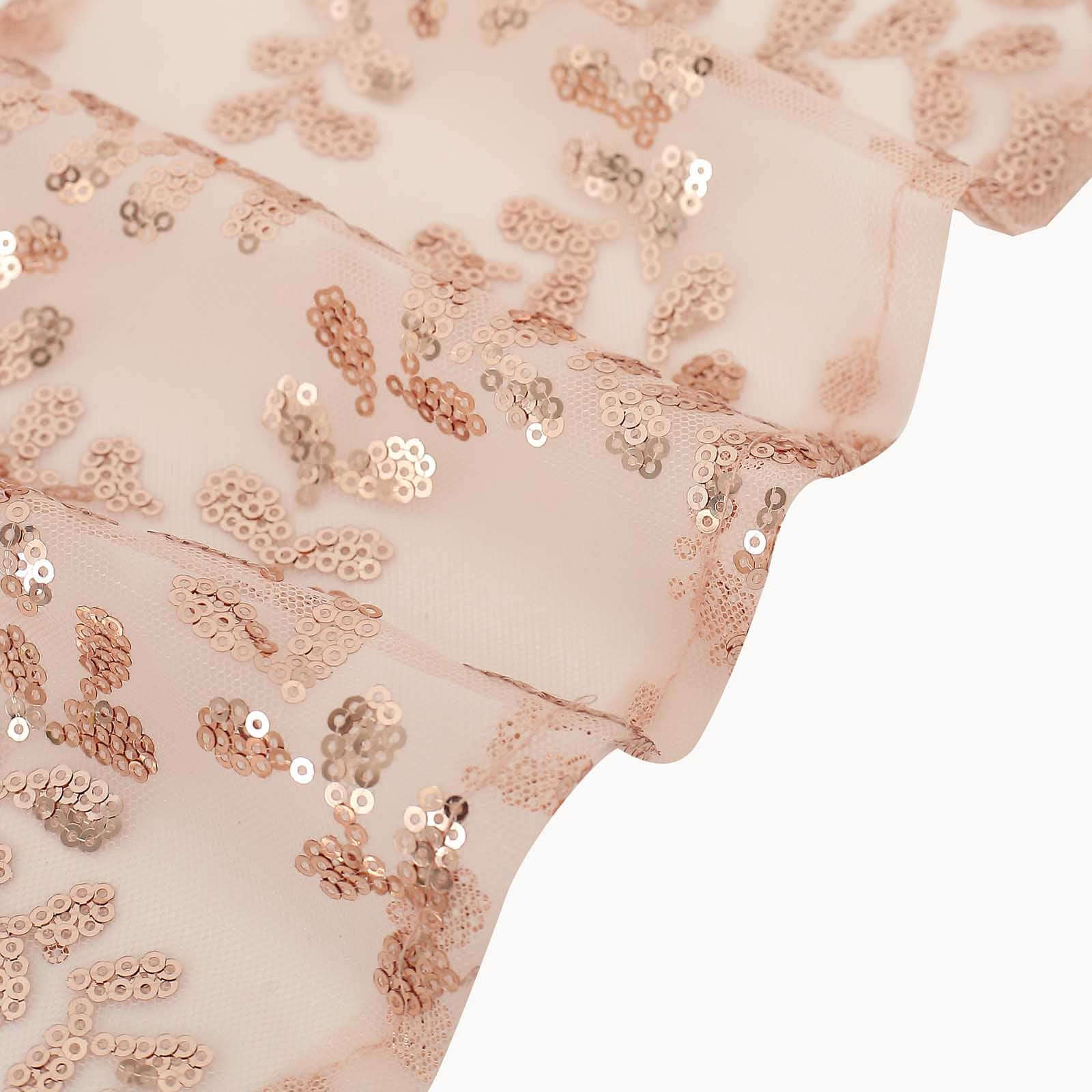 Hot Deal! 5-Piece Rose Gold Tulle Chair Sashes with Leaf Vine Sequin Embroideries, 6x88 Inches