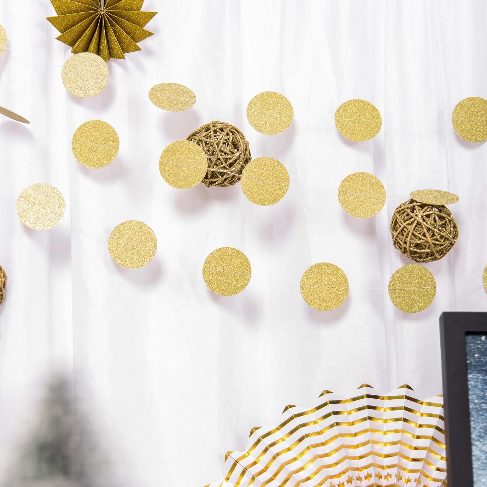 Hot Sale! 3-Piece Set of 7.5ft Gold Glitter Circle Dot Party Paper Garland Banners for Hanging Backdrops
