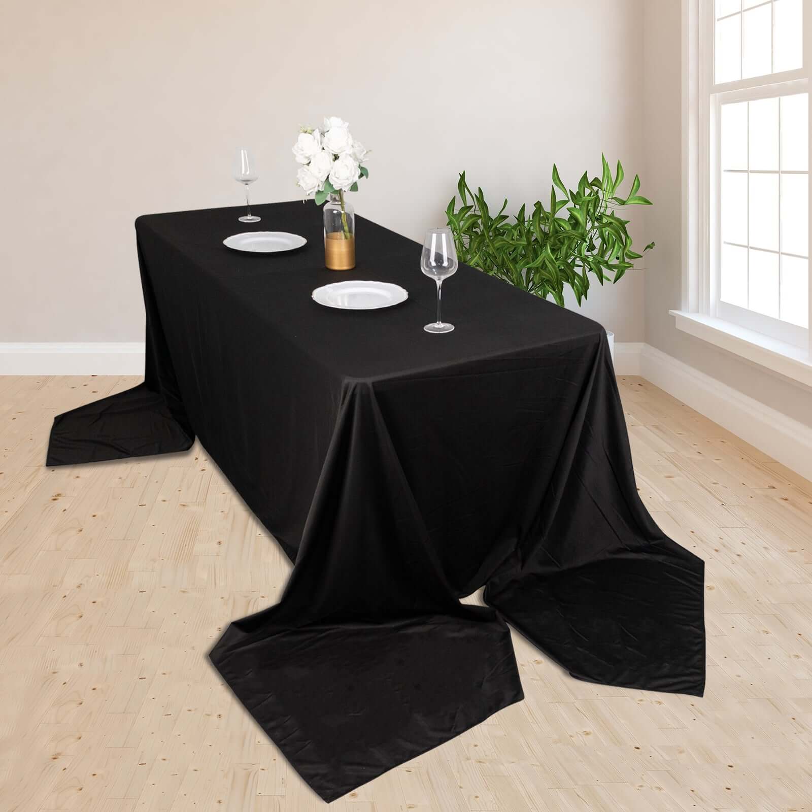 Black Premium Scuba 90x156 Wrinkle-Free, Stain-Resistant Rectangular Tablecloth for Weddings & Parties