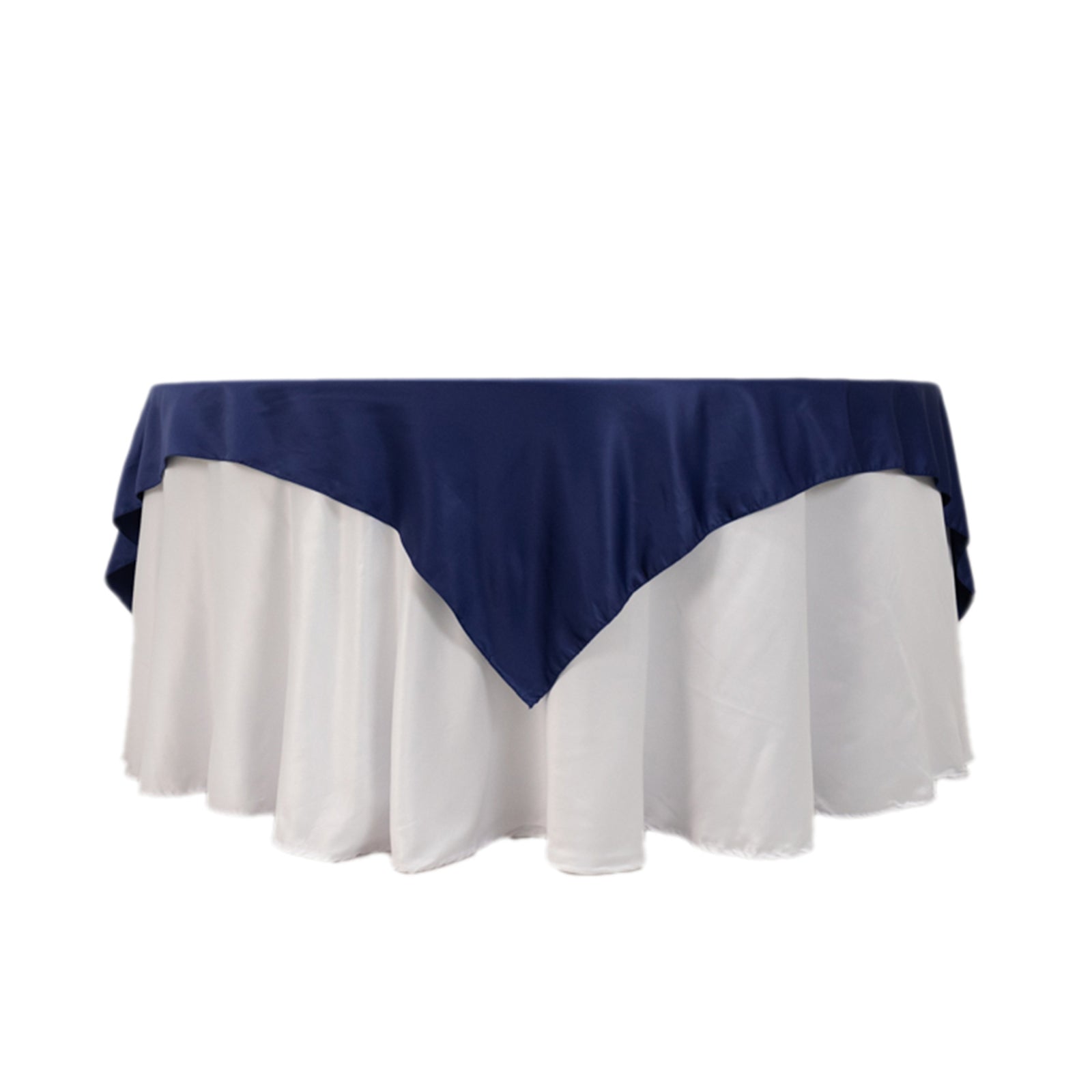 Navy Blue Lamour Satin Square Table Overlay 72x72 - High - Quality Smooth Table Topper