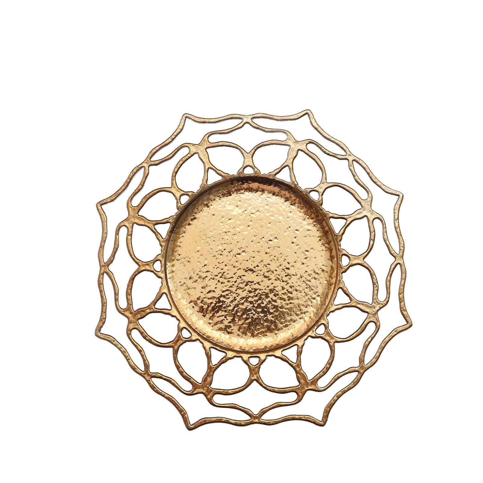 Hot Sale! 6-Pack 13-Inch Gold Acrylic Round Charger Plates with Floral Cutout Design
