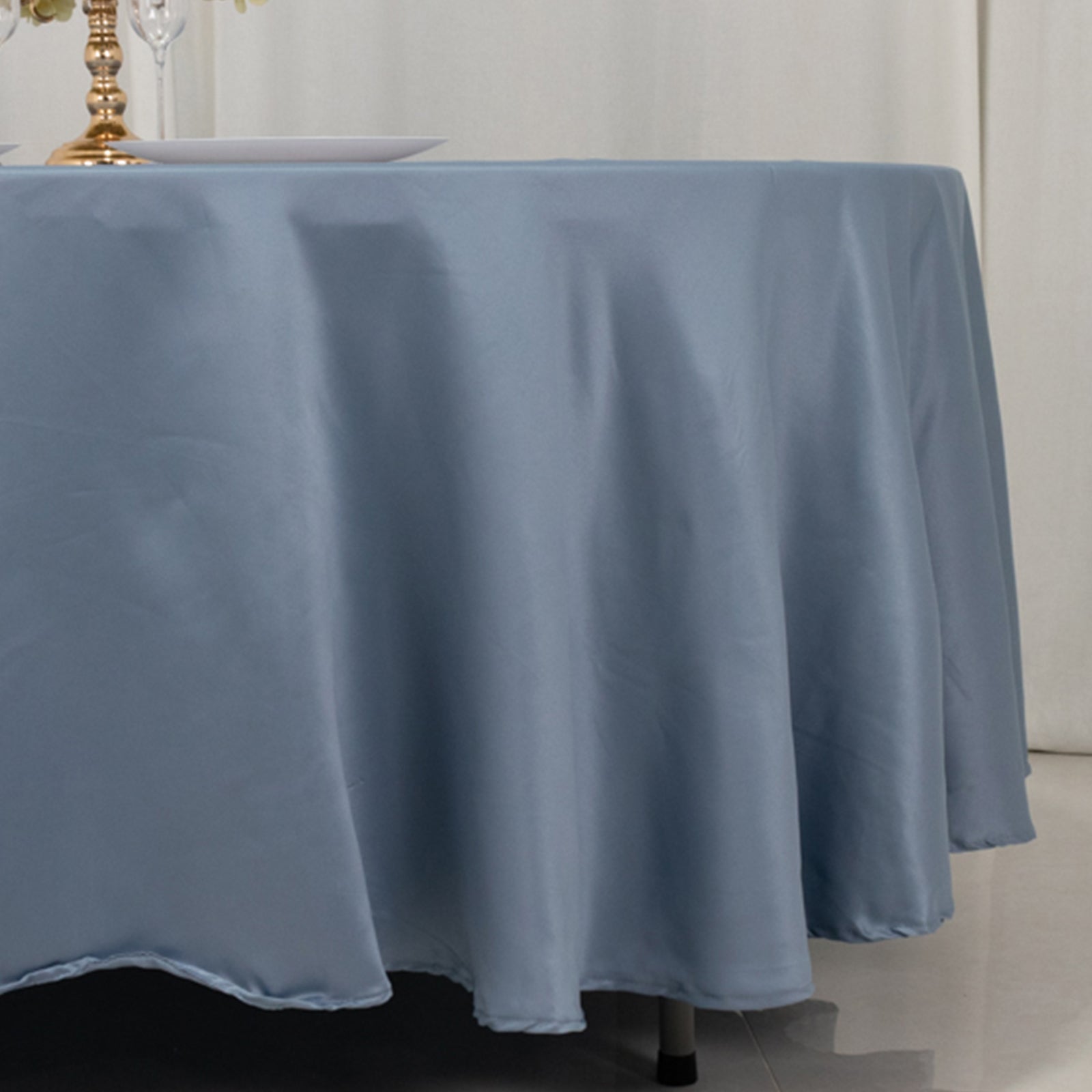 Premium Durable Silk-Like Dusty Blue Lamour Satin 108-Inch Round Tablecloth
