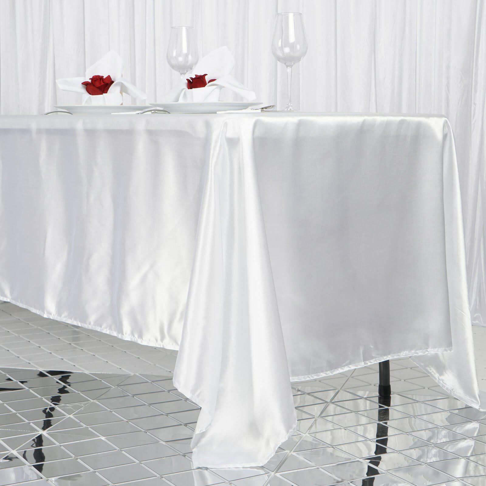 White Satin 72x120 Rectangular Tablecloth - Ideal for Elegant Weddings & Events