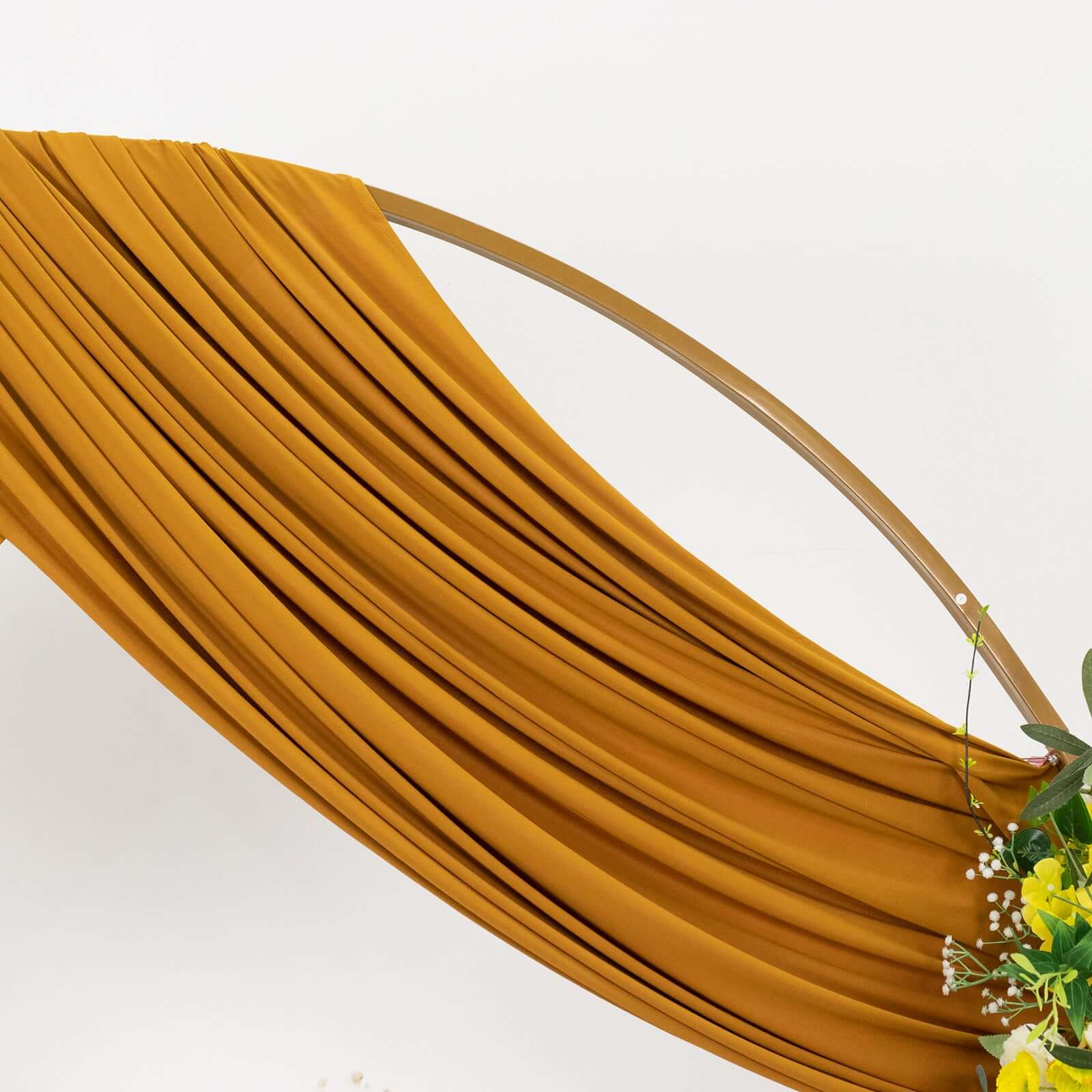 Hot Sale! Gold 4-Way Stretch Wrinkle-Free Spandex Event Curtain Drapes, 5ftx18ft with Rod Pockets