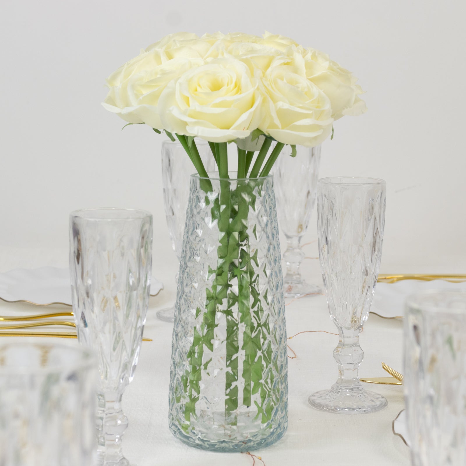 10 Pieces High - Quality Ivory Artificial Single - Stem Silk Roses for Stunning Flower Arrangements
