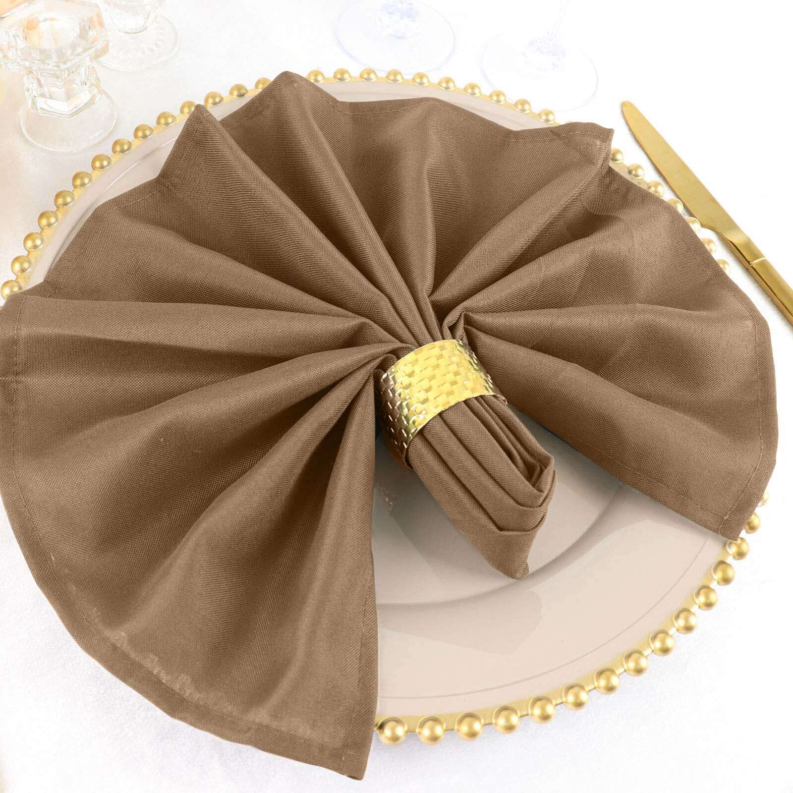 Wrinkle-Resistant 5-Pack Taupe Polyester 20x20 Easy-Care Cloth Napkins