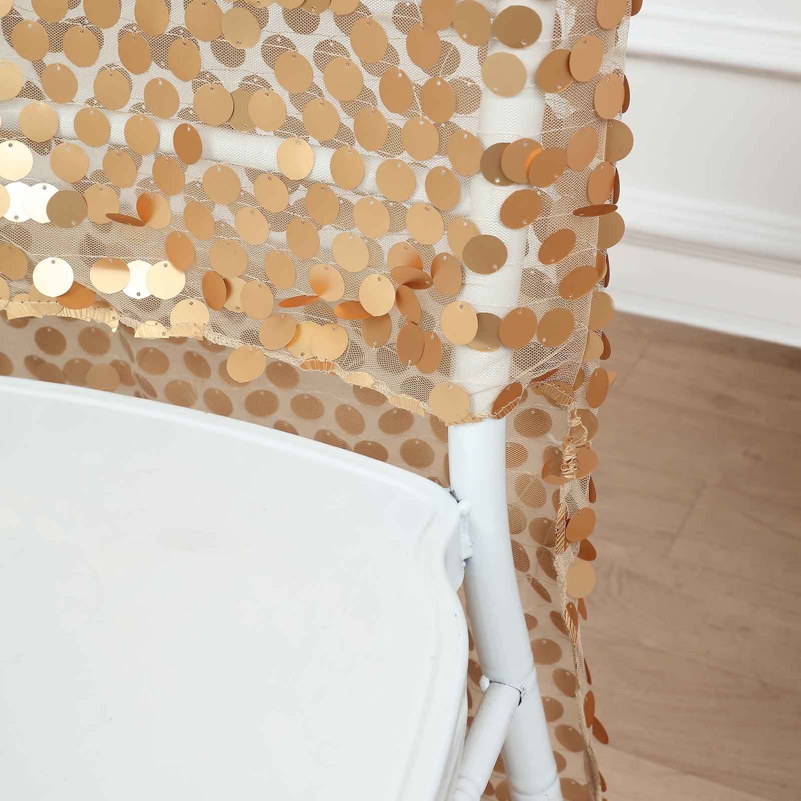 Matte Champagne Sequin Chair Slipcover for Chiavari Chairs - Glittering Big Payette Design