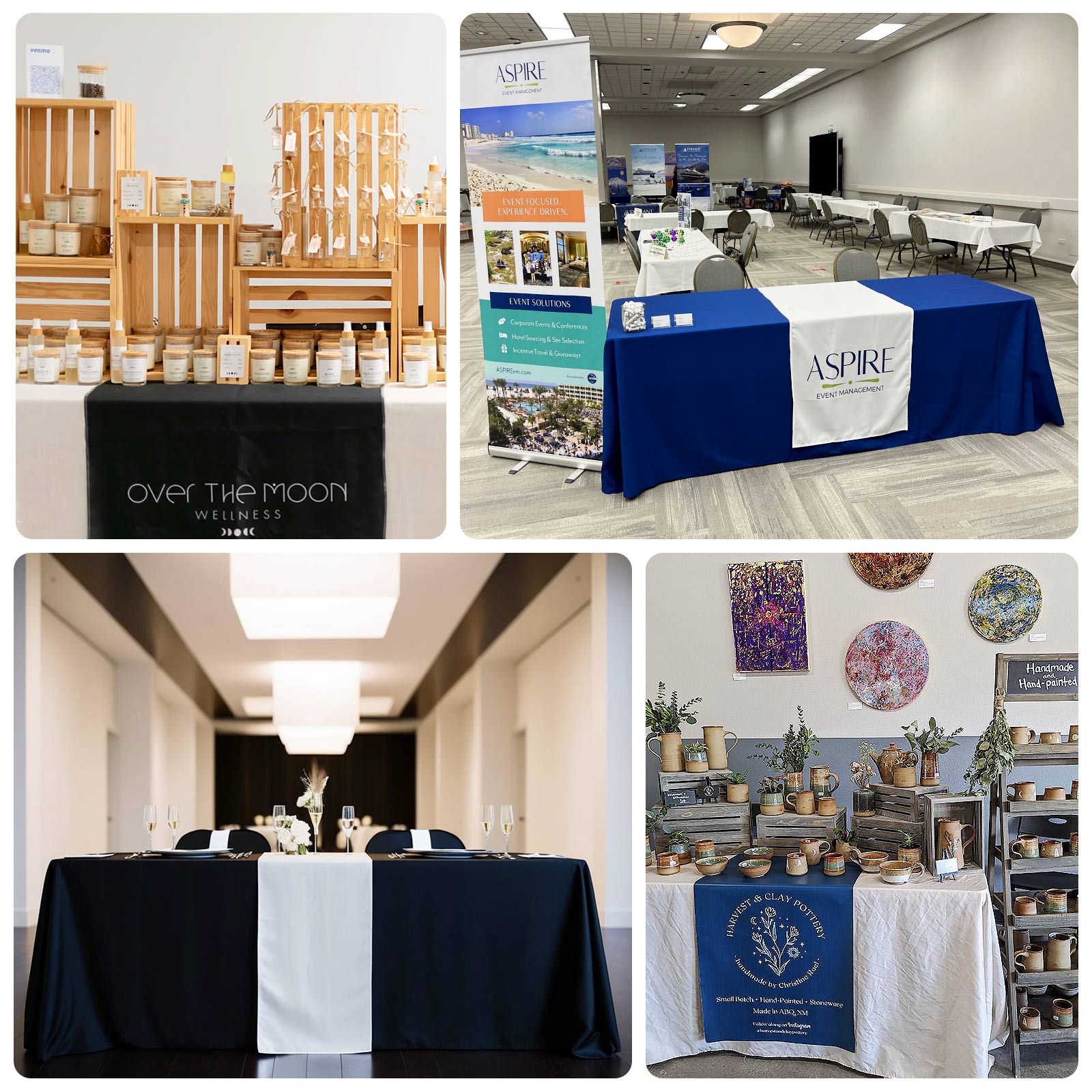 Durable White Polyester 36x72 Table Runner for Trade Shows