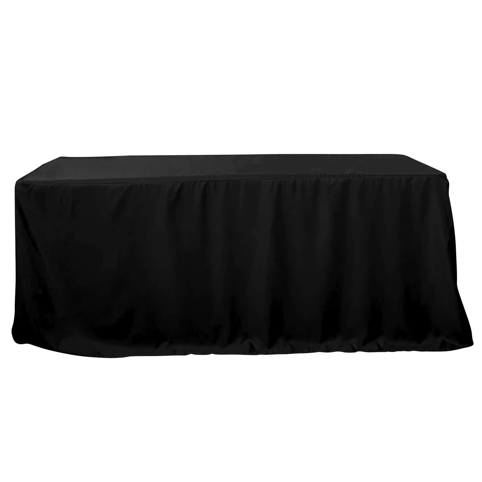 Durable Black Fitted Polyester Tablecloth for 8FT Rectangle Tables - Easy to Maintain!