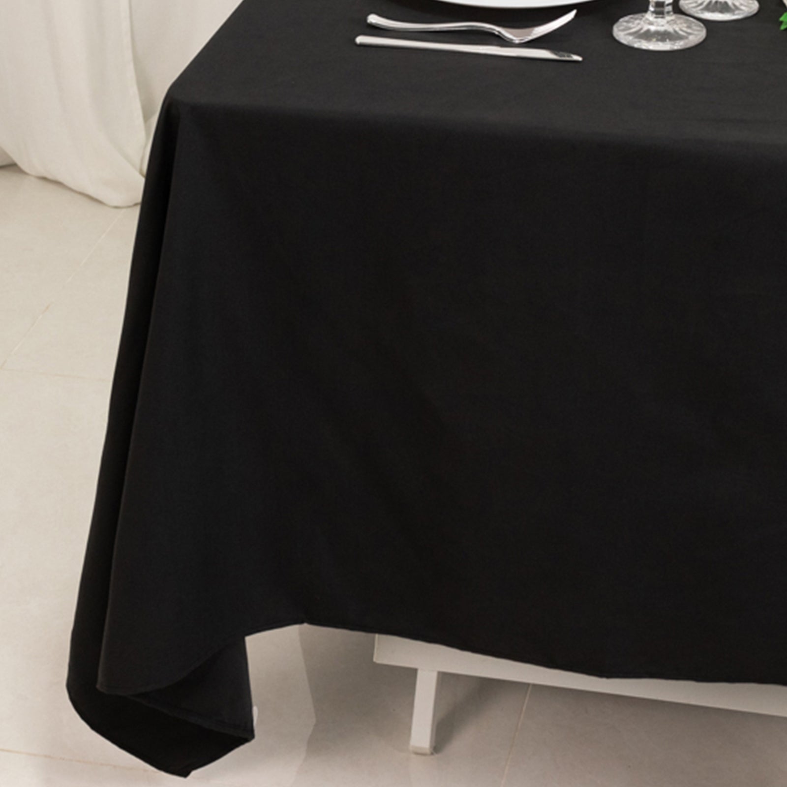 Black 70x70 Square Wrinkle-Resistant Cotton Blend Tablecloth for Events
