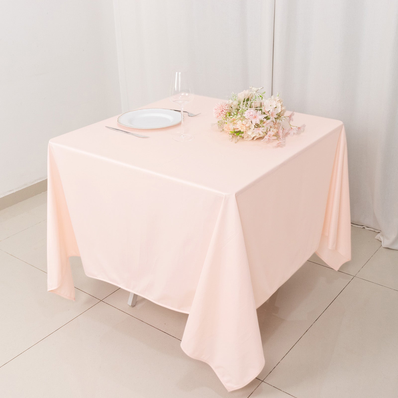 Premium Blush 70x70 Wrinkle-Free & Stain-Resistant Scuba Square Tablecloth
