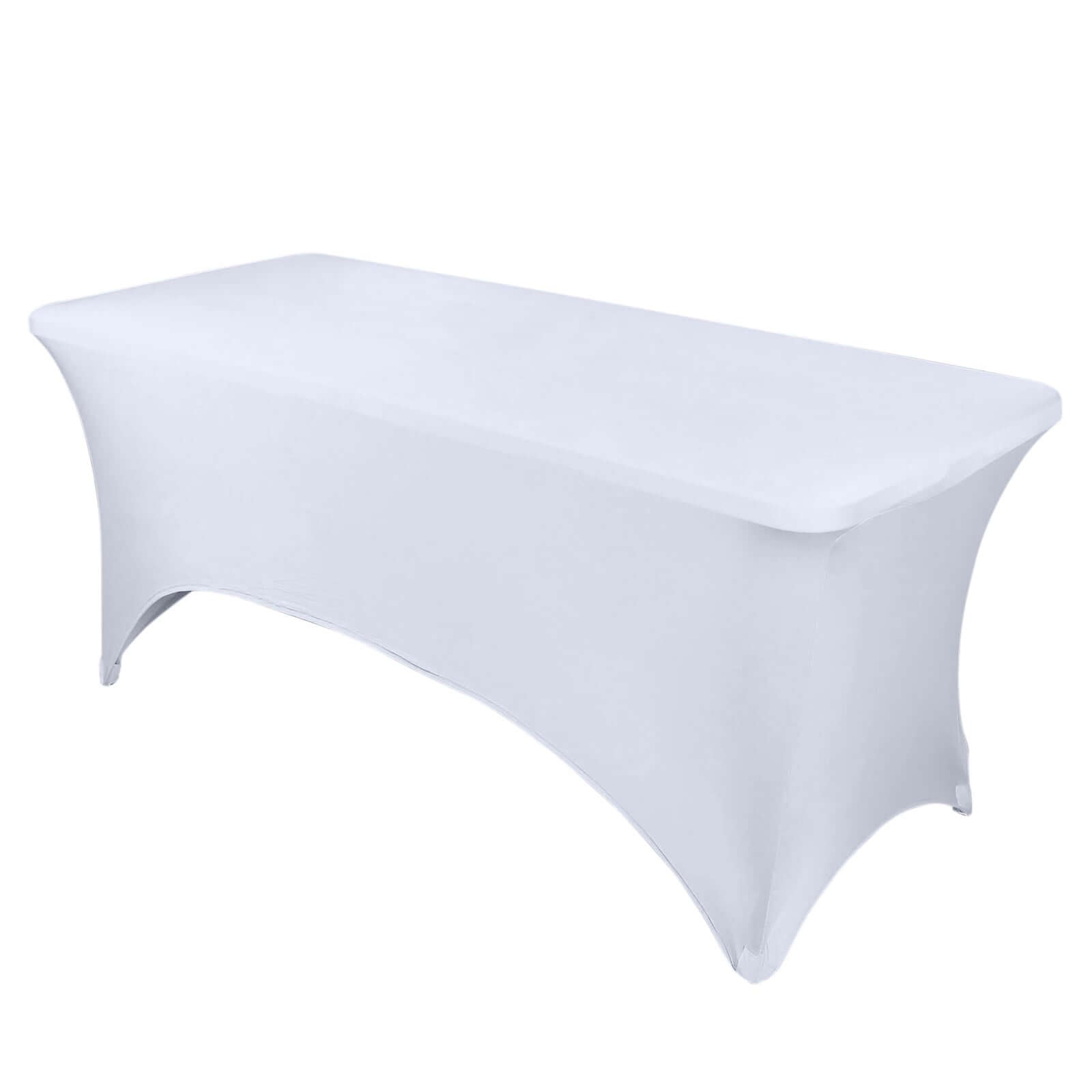 White 96x30 Stretch Spandex Rectangle Table Cover - Durable for Events & Presentations
