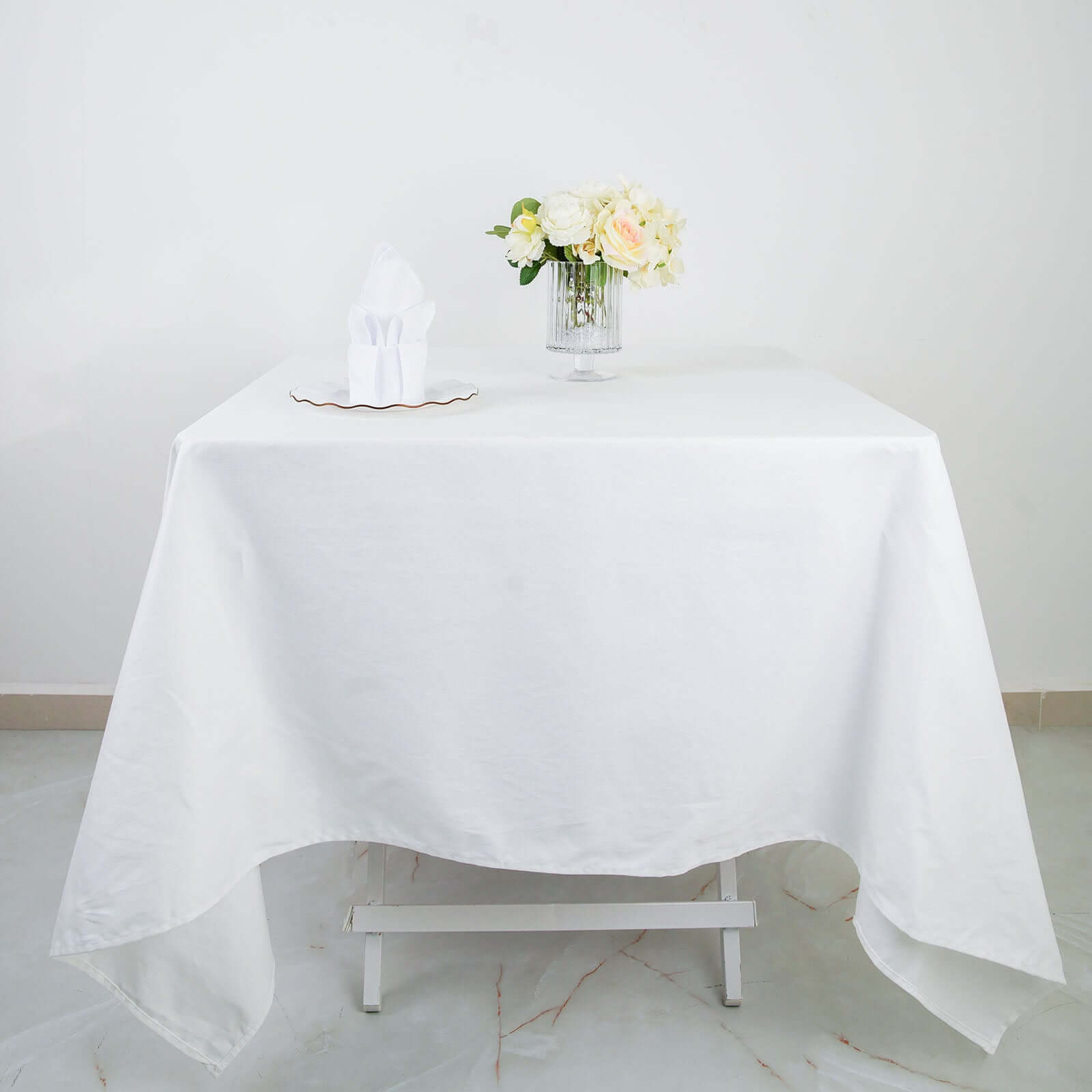 Get This Sophisticated 100% Cotton White 70x70 Square Tablecloth - Soft & Breathable