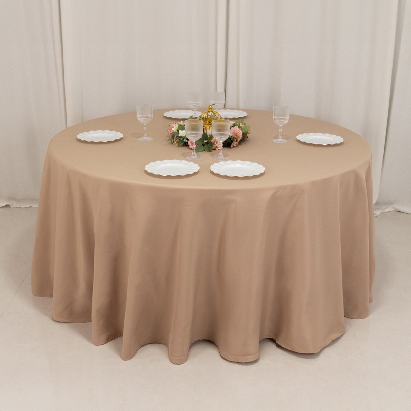 Exclusive 120' Dia. Nude Premium Polyester Round Tablecloth - 220GSM Seamless & Wrinkle-Resistant
