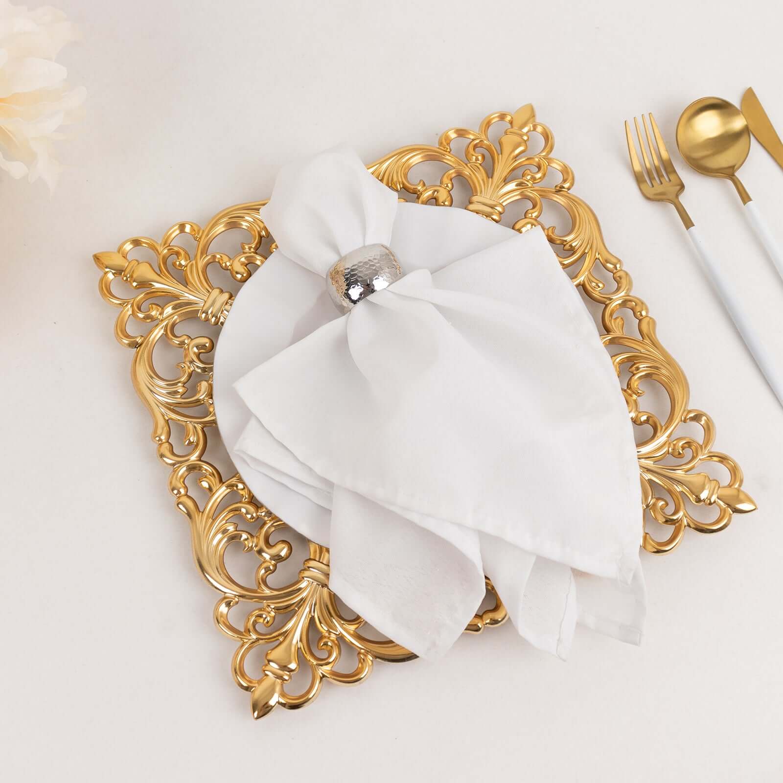 Hot Sale! 6-Piece Set of 12-Inch Gold Acrylic Square Charger Plates with Hollow Lace Border for Event Decor