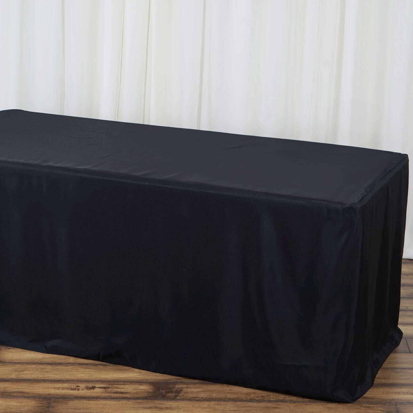 Black Durable Fitted Polyester Rectangle Tablecloth for 4FT Tables - Ideal for Events