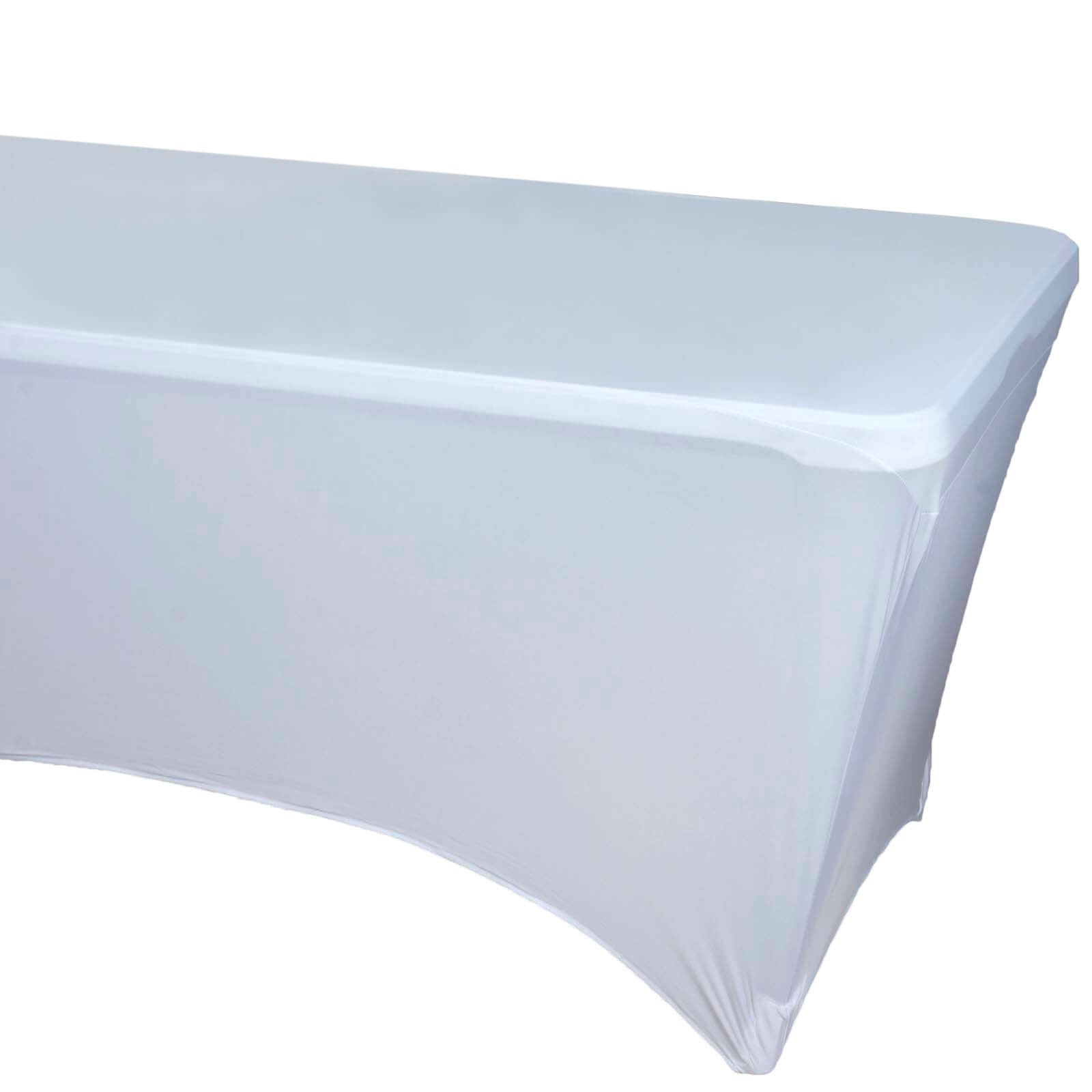 White 96x30 Stretch Spandex Rectangle Table Cover - Durable for Events & Presentations