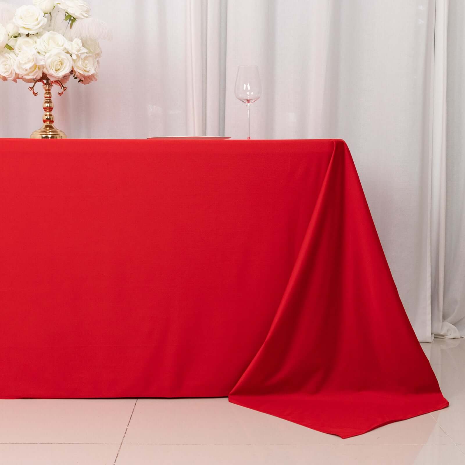 Exclusive Red Scuba Polyester 90x132 Wrinkle-Free, Stain-Resistant Rectangular Tablecloth