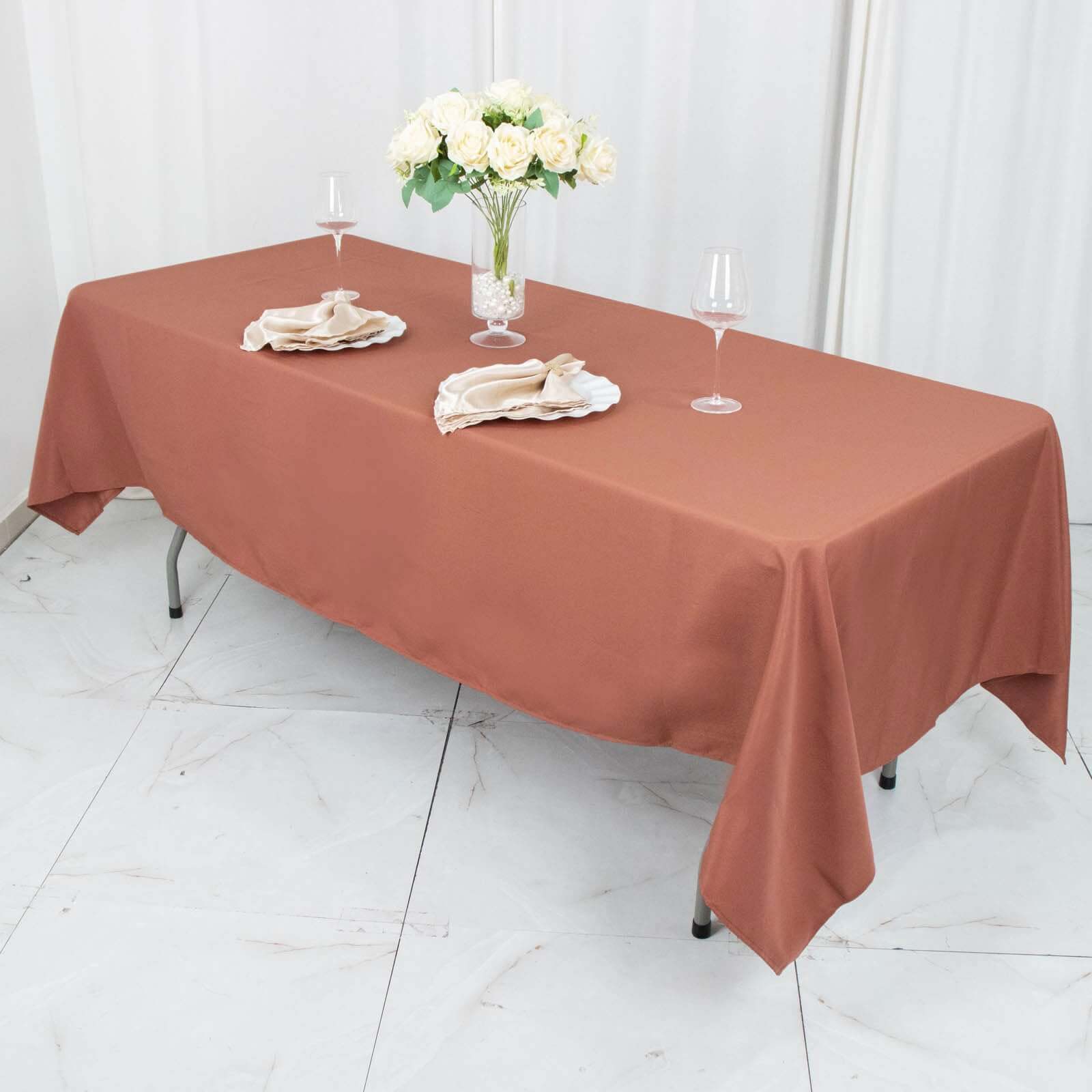 Hot Sale! Durable 220GSM Wrinkle-Resistant 60x102 Rectangle Premium Polyester Tablecloth in Terracotta (Rust)
