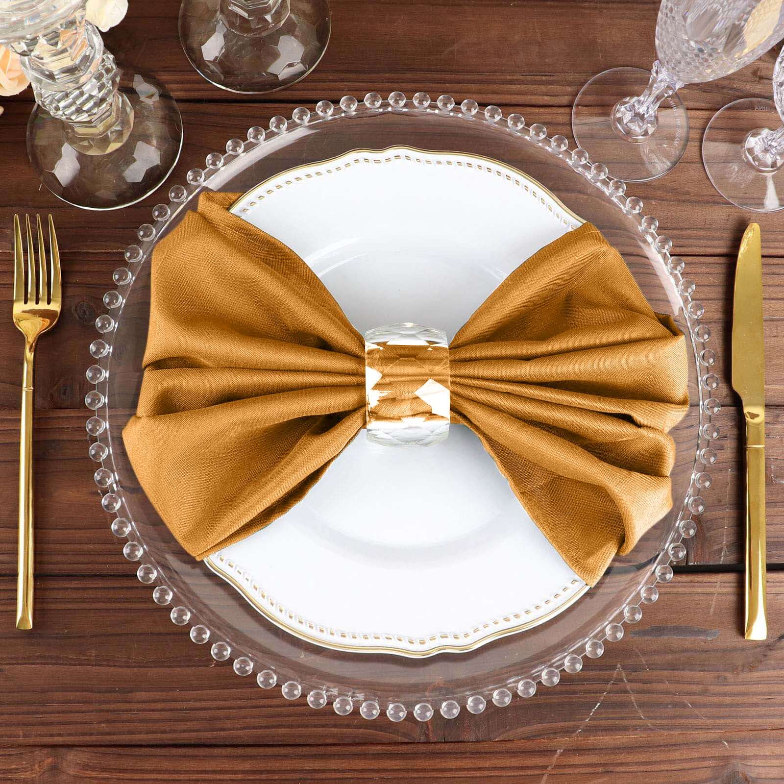 5-Piece Set of 20x20 Gold Polyester Napkins - Wrinkle-Free & Low-Maintenance for Special Events