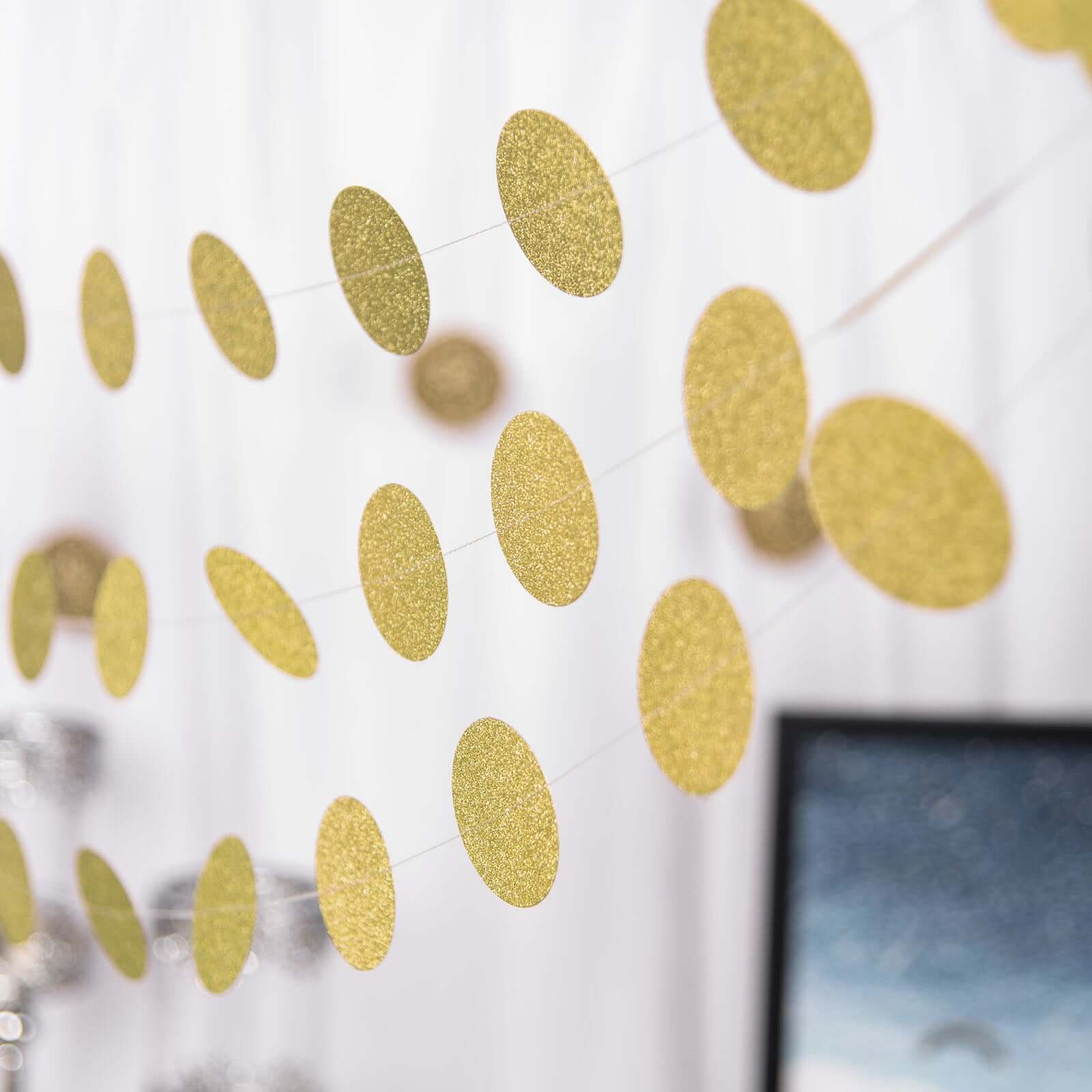 Hot Sale! 3-Piece Set of 7.5ft Gold Glitter Circle Dot Party Paper Garland Banners for Hanging Backdrops