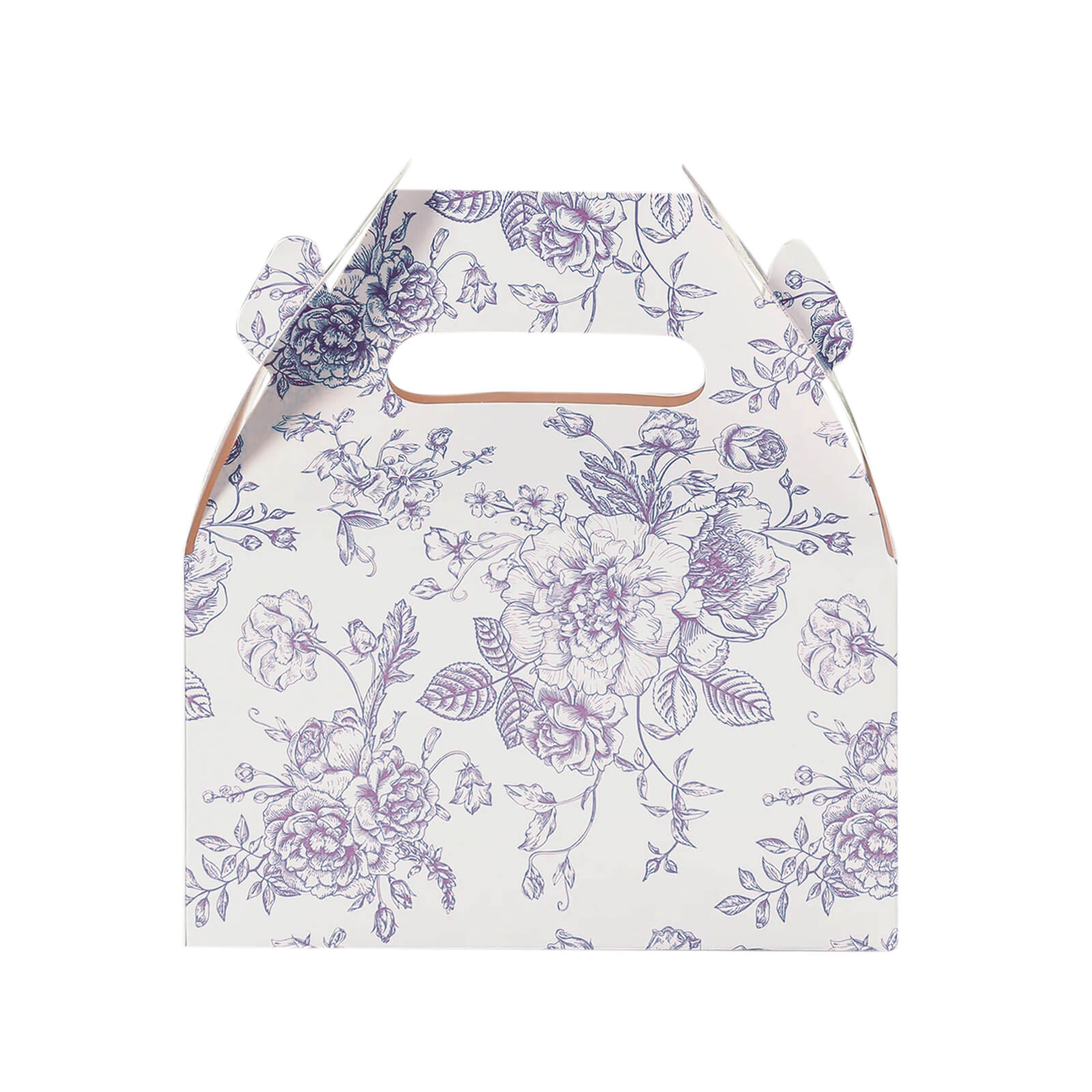 25-Pack Matte Lavender and White French Toile Pattern Candy Tote Gable Boxes in Cardstock