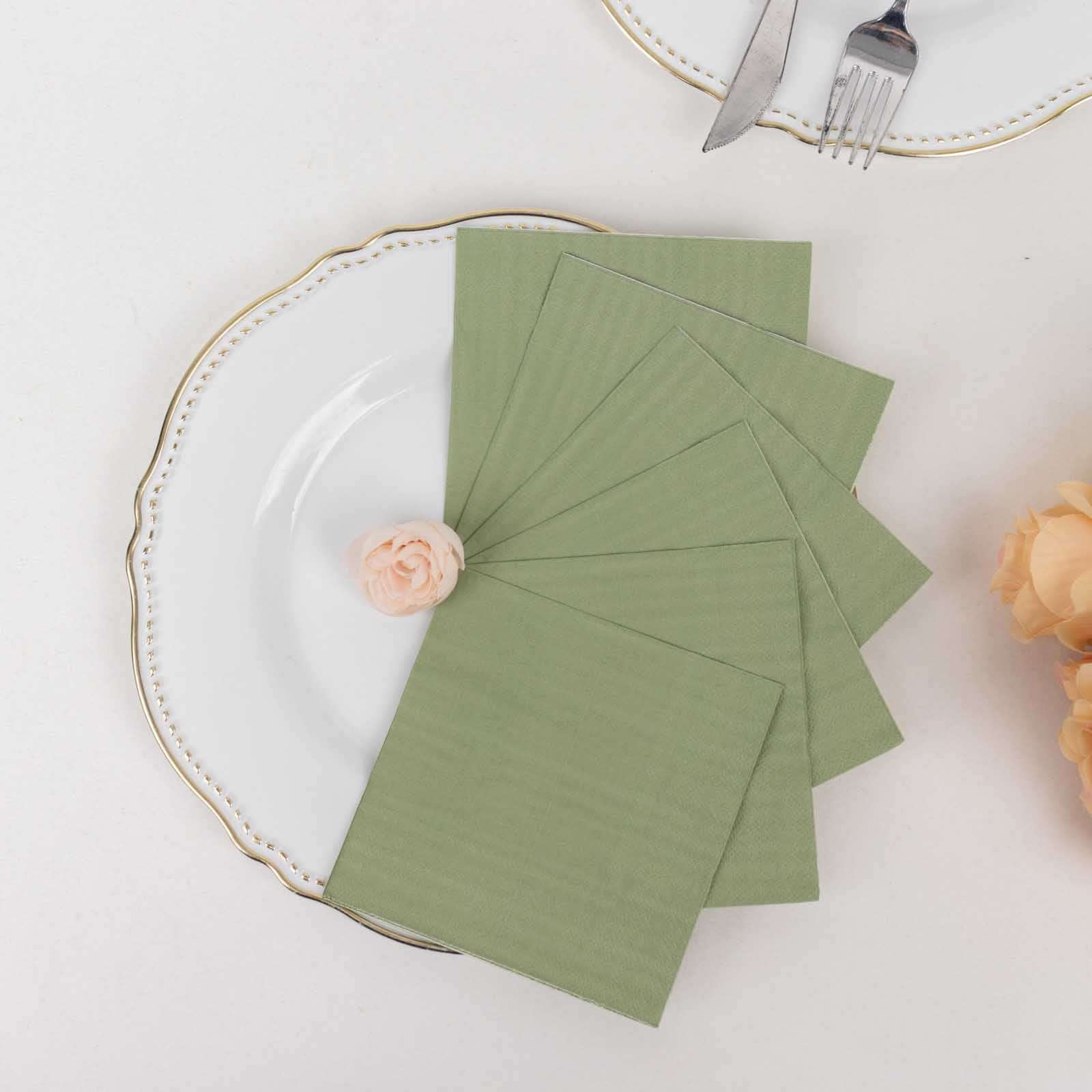 50-Piece Pack of Sage Green 2-Ply Disposable 18GSM Soft Cocktail Paper Beverage Napkins