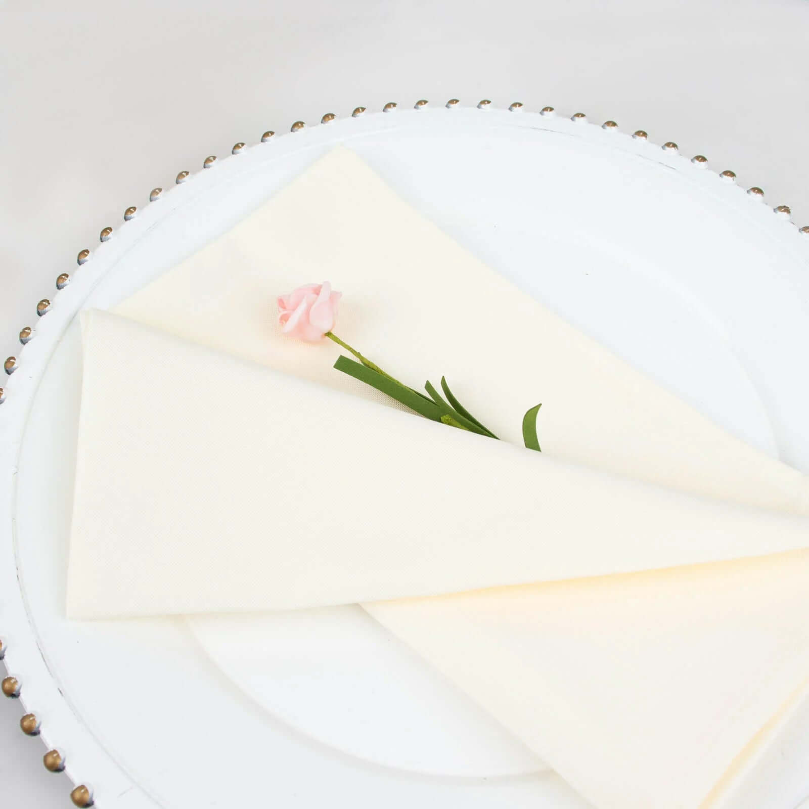 5-Pack Ivory 20x20 Premium Polyester Dinner Napkins - Wrinkle-Resistant & Durable