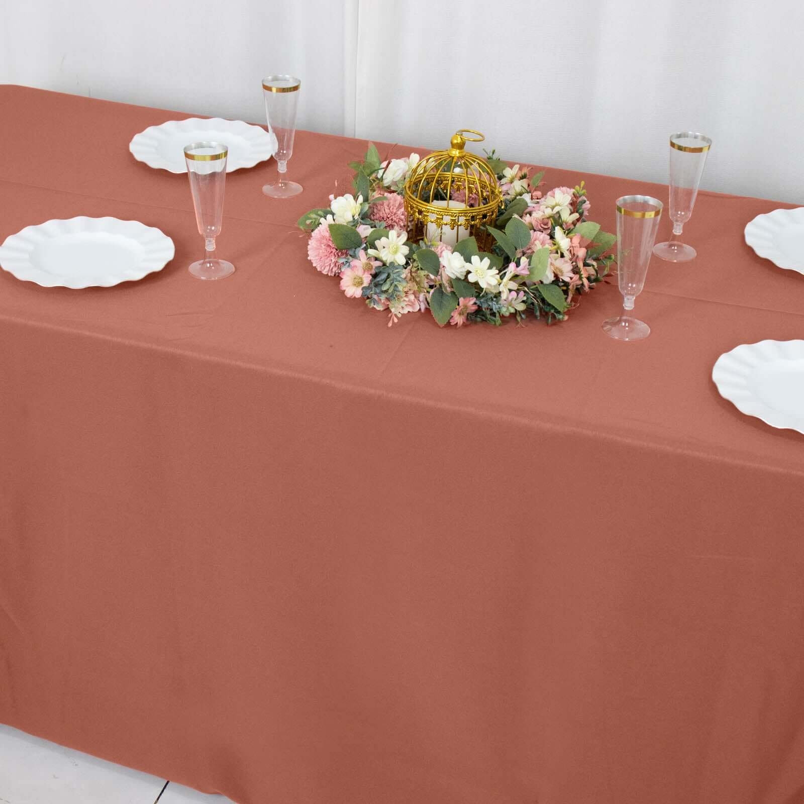 Hot Deal! 90x132 Premium Seamless 220GSM Stain-Resistant Terracotta (Rust) Polyester Tablecloth