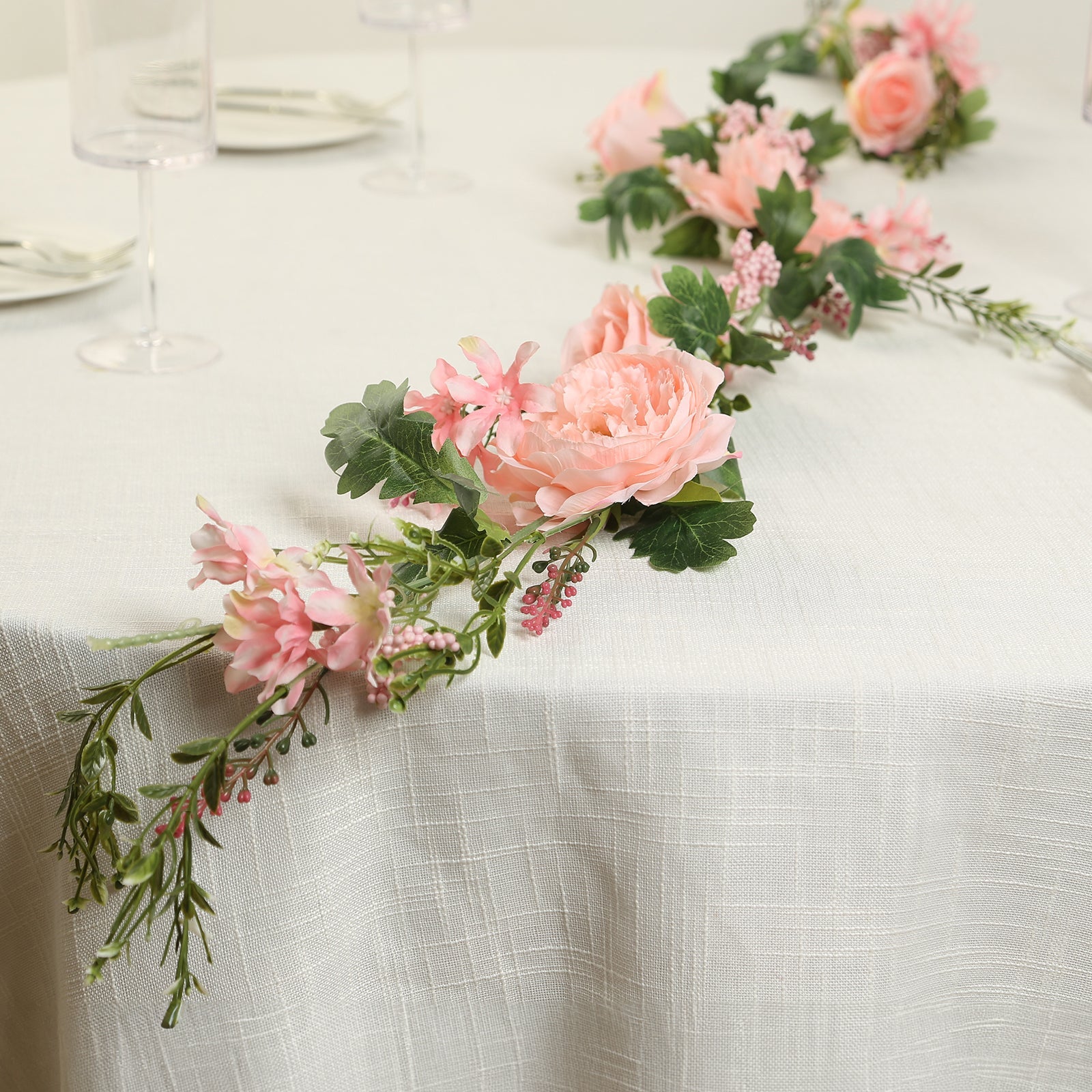Hot Sale! 6ft Artificial Blush Silk Rose and Peony Flower Garland with Greenery for Decor