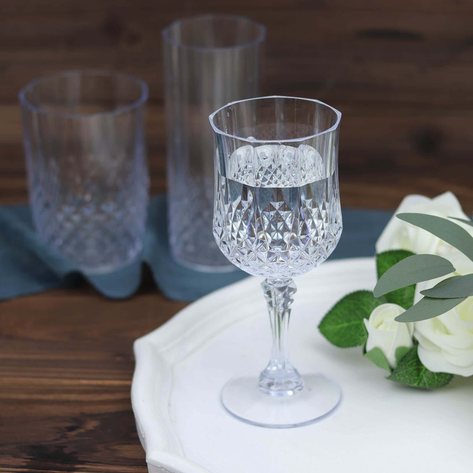Amazing 6-Pack 8oz Shatterproof Clear Plastic Cocktail Goblets with Crystal Cut Design