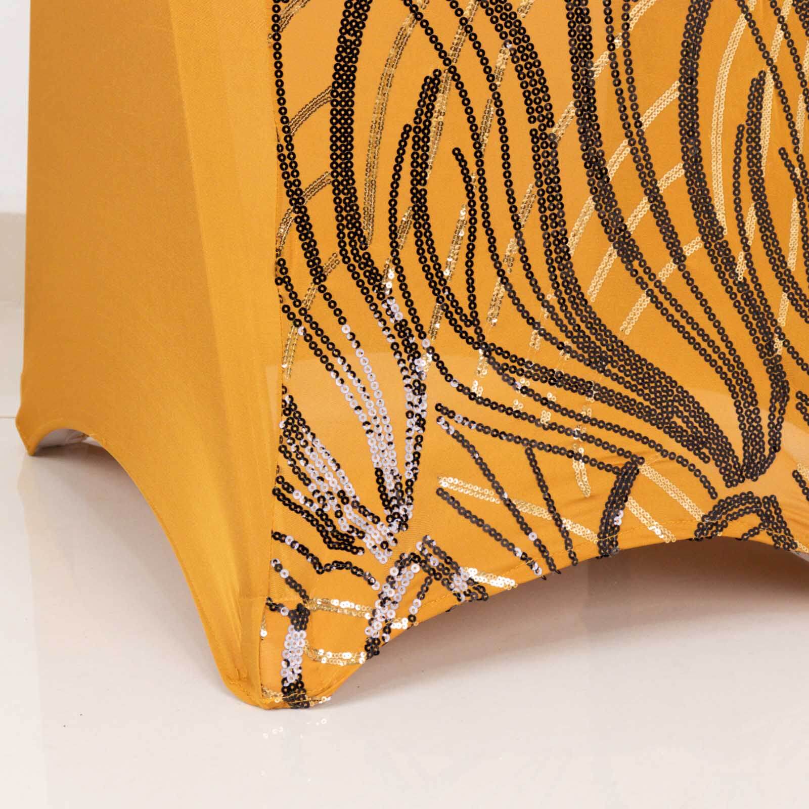 Hot! Gold/Black Glittering Spandex Chair Cover with Wave Embroidered Sequins for Banquets