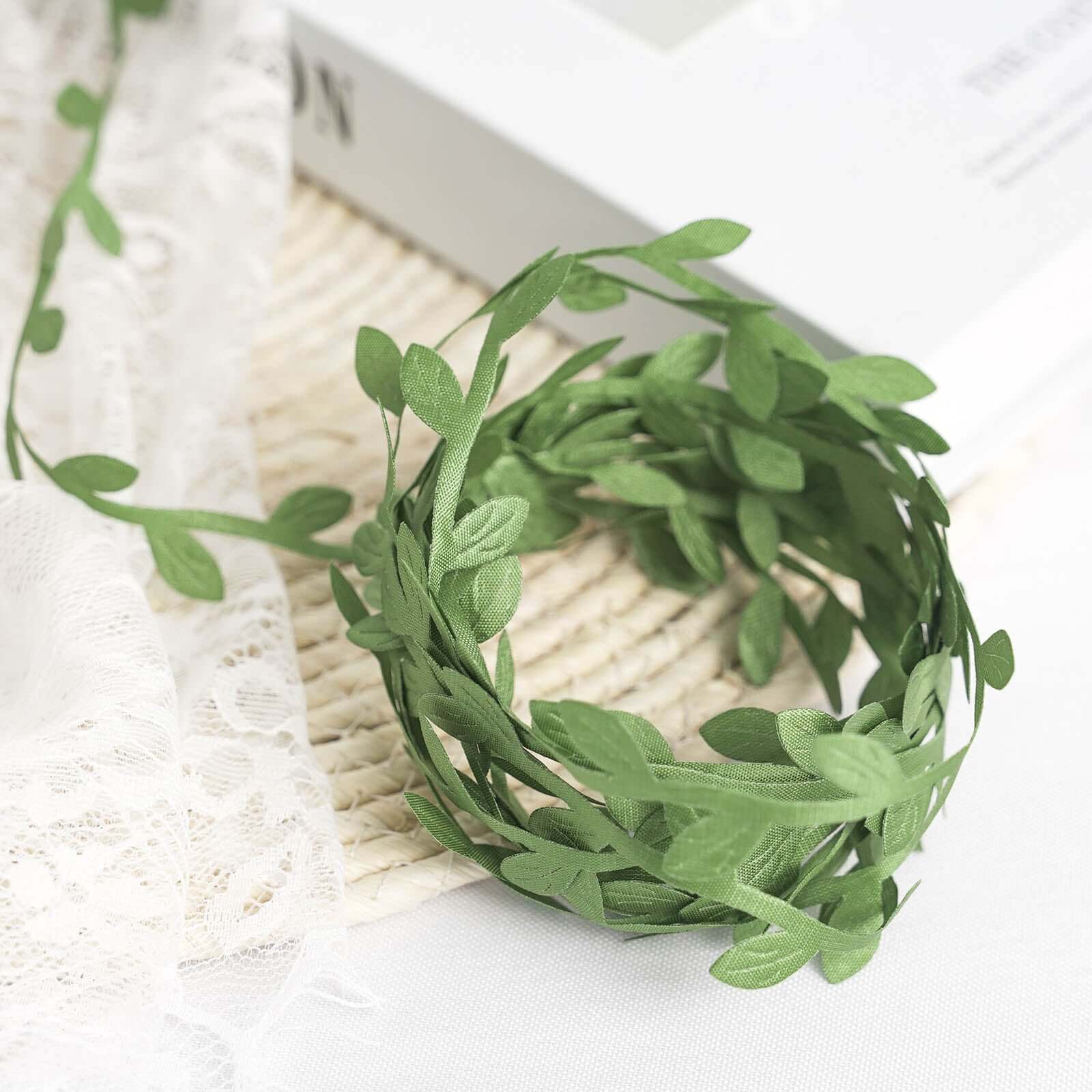 67FT Olive Green Artificial Vines Leaf Ribbon Trim - Ideal for DIY Party & Wedding Home Decor
