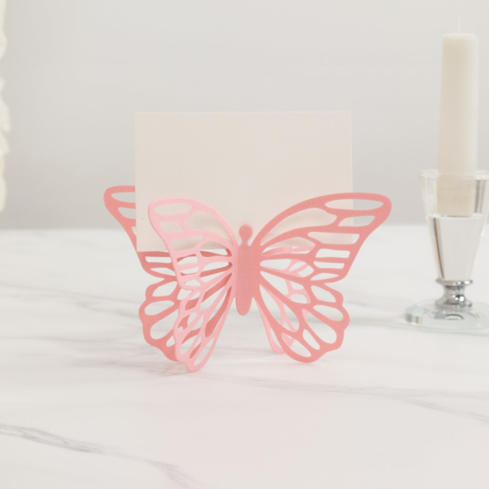 25-Pack Pink Paper Butterfly Place Card Holders with Printable White Cards - 3D Free Standing Table Number Stands (3x5) - High Quality Deal
