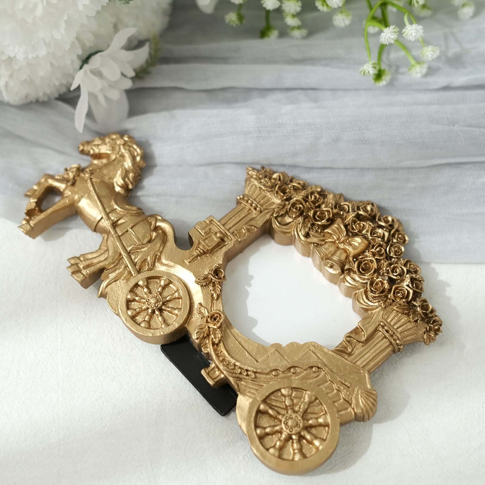 European-Style Gold Resin Horse Carriage Picture Frame - Ideal Place Card Holder & Wedding Party Favor