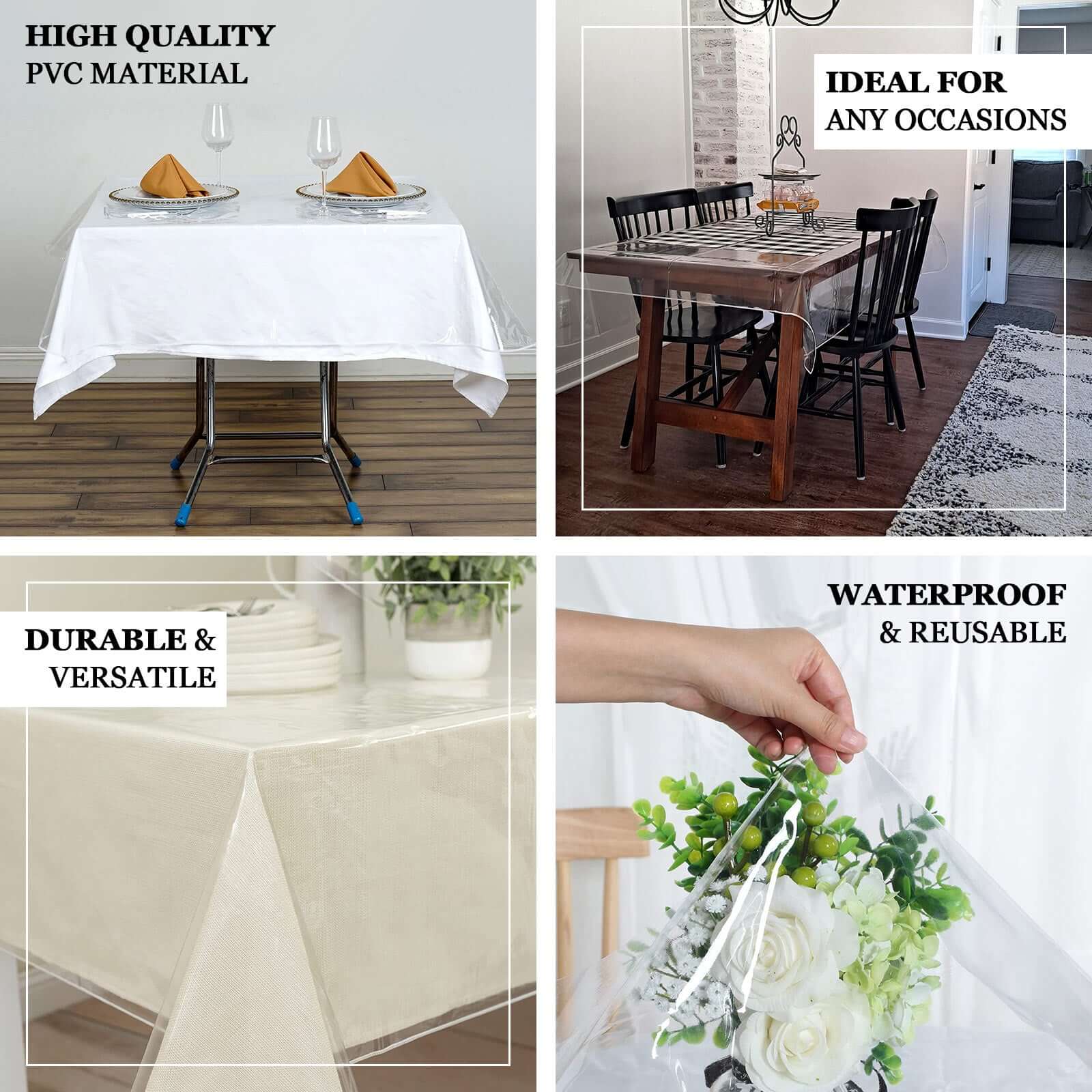 Eco-Friendly Heavy-Duty Clear Vinyl Rectangle Tablecloth 60x108, 10 Mil Thick - Great Value!