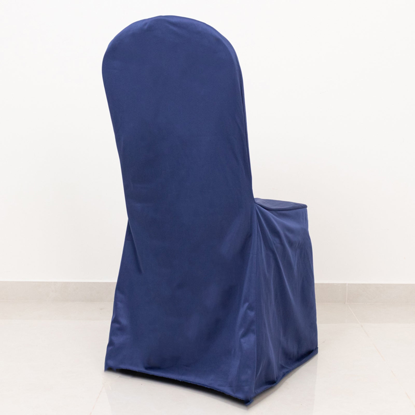 Navy Blue Scuba Stretch Slipcover for Banquet Chairs - Slim, Wrinkle-Free & Durable