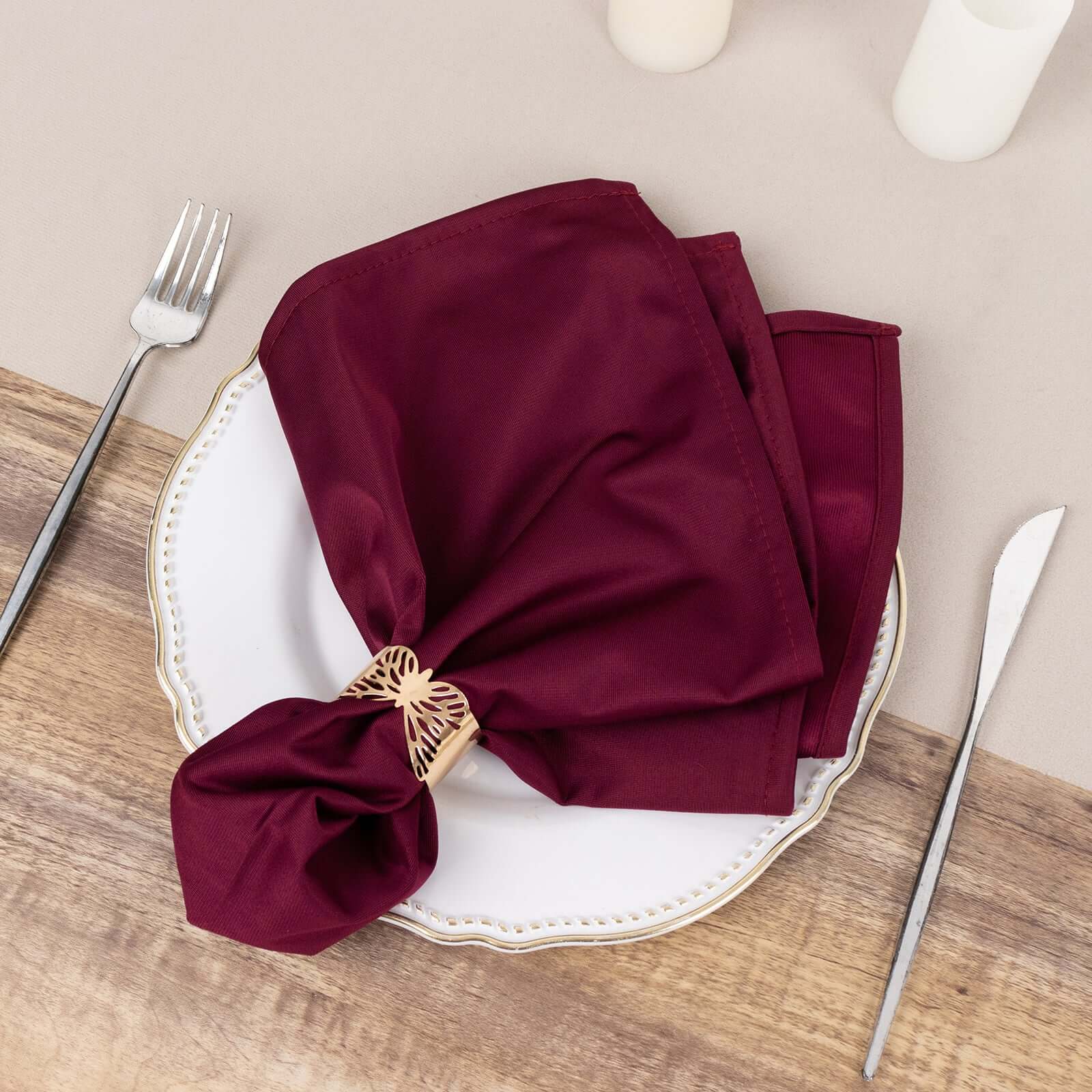 Hot Deal! 5-Piece Set of Premium 20x20 Burgundy Scuba Dinner Napkins - Durable & Reusable