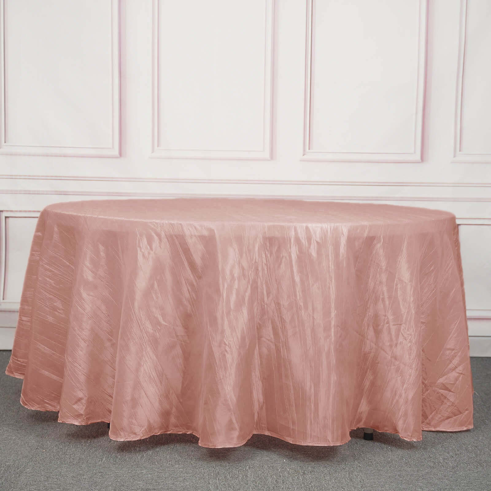 120-Inch Seamless Accordion Crinkle Dusty Rose Taffeta Round Tablecloth
