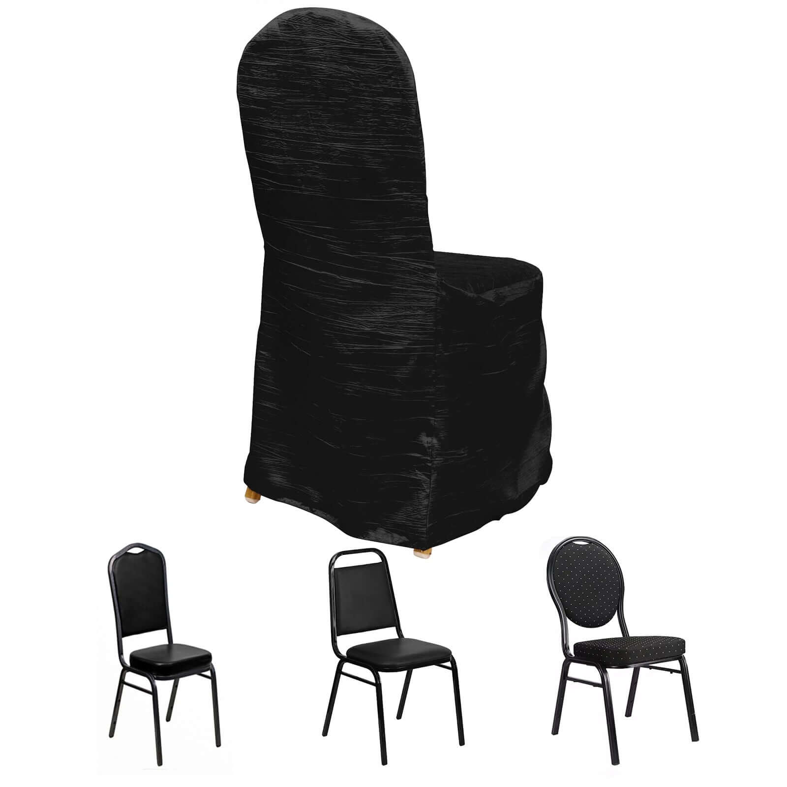 Premium Reusable Black Crinkle Crushed Taffeta Banquet Chair Cover