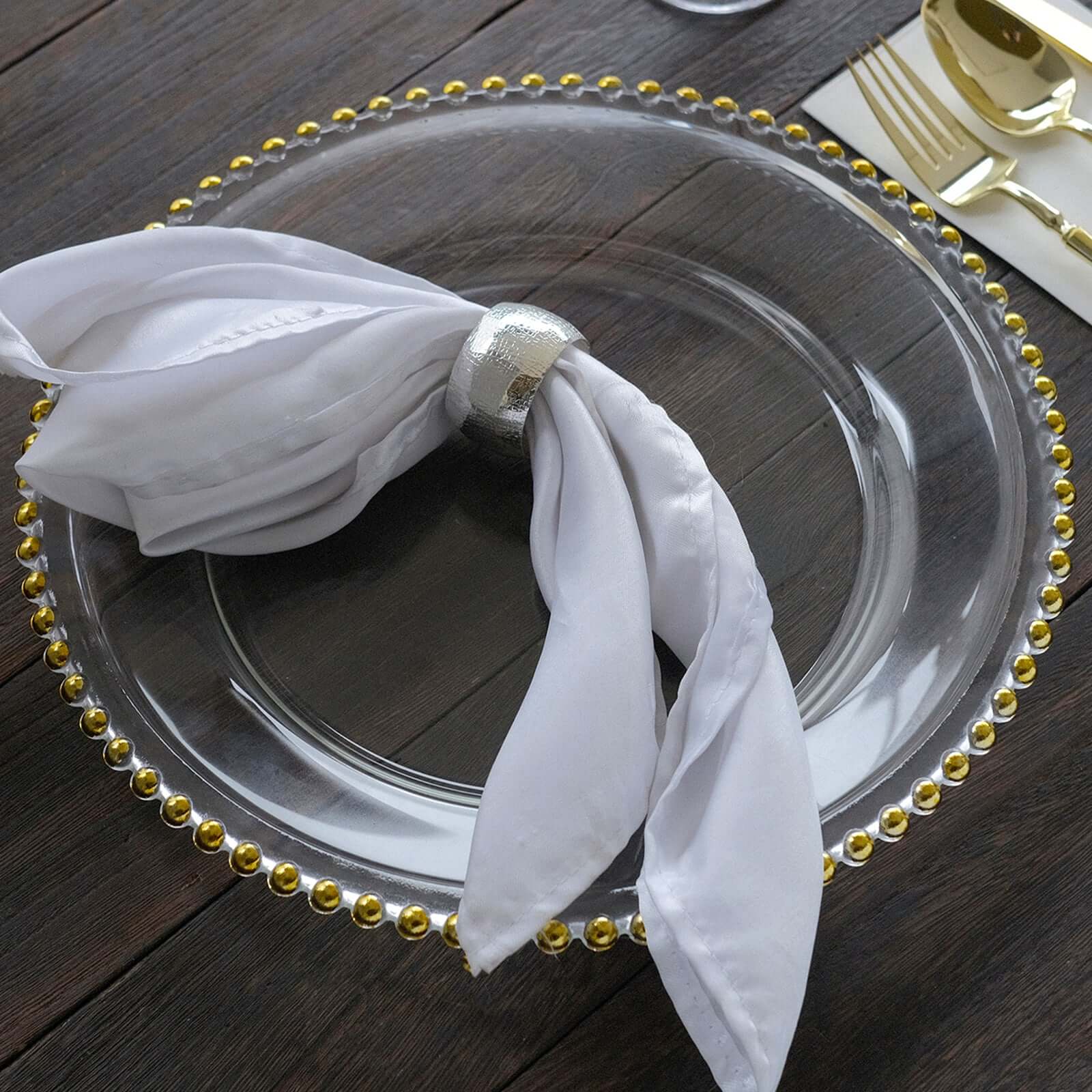 12-Inch Gold Glass Round Charger Plates with Beaded Rim, Set of 8 for Event Decor