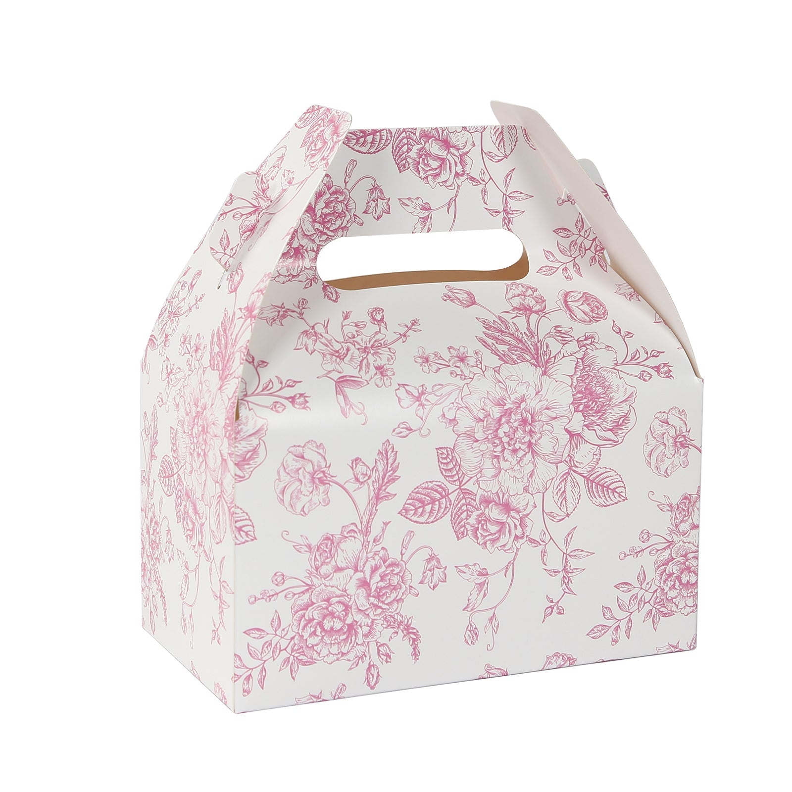 25-Piece Matte Pink and White French Toile Pattern Candy Treat Tote Gable Boxes
